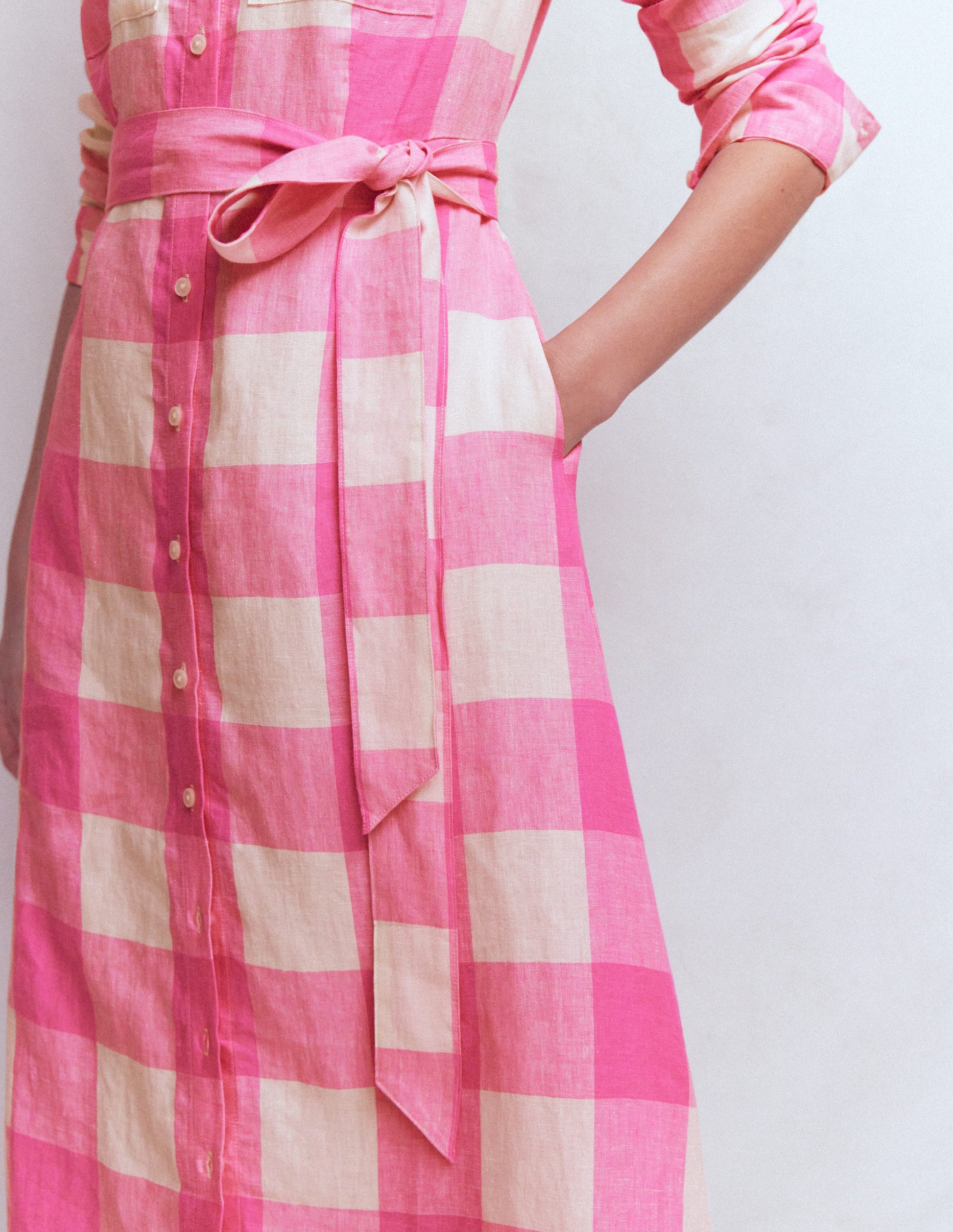 Mollie Linen Midi Dress-Pink Punch Gingham-4