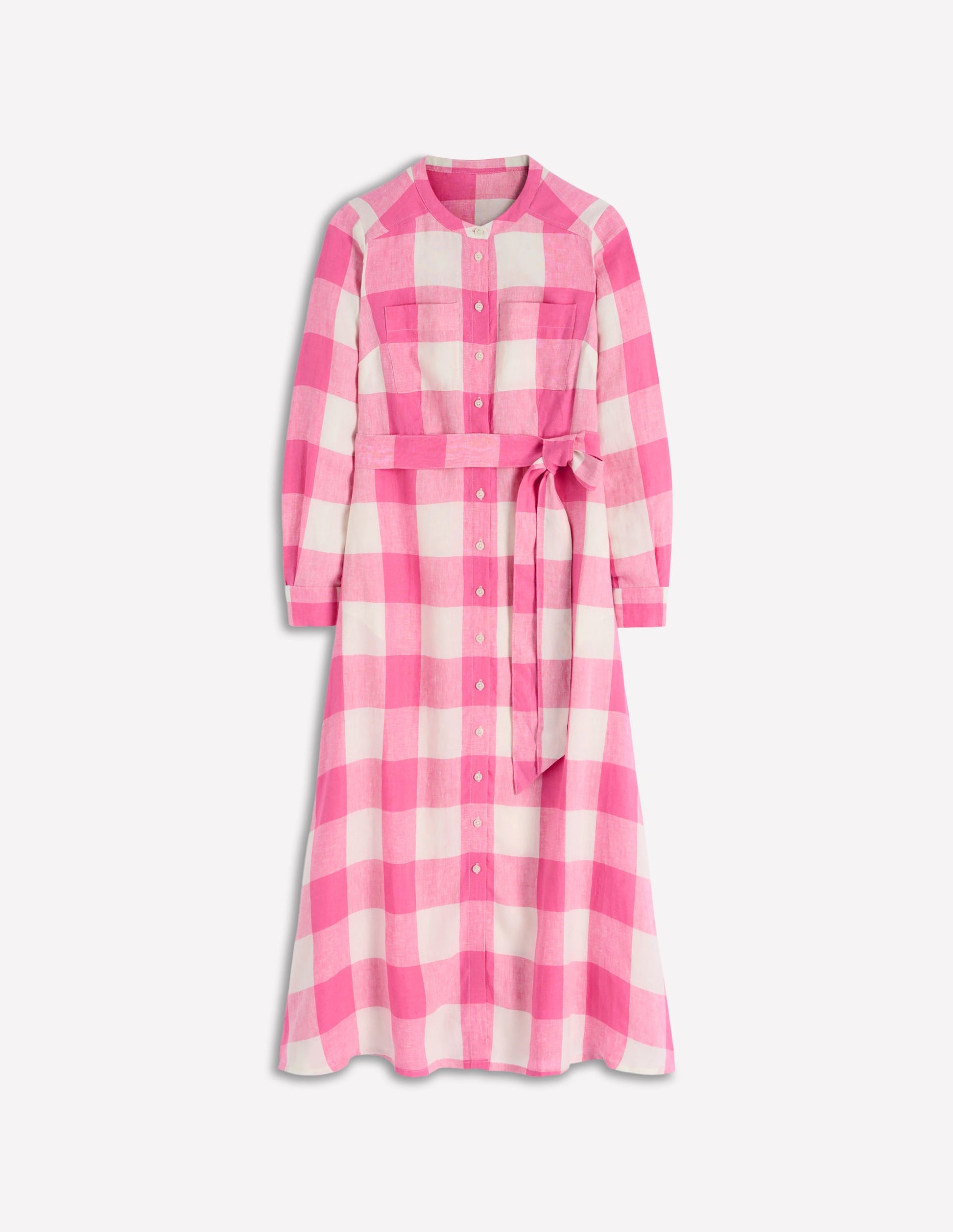 Mollie Linen Midi Dress-Pink Punch Gingham-6