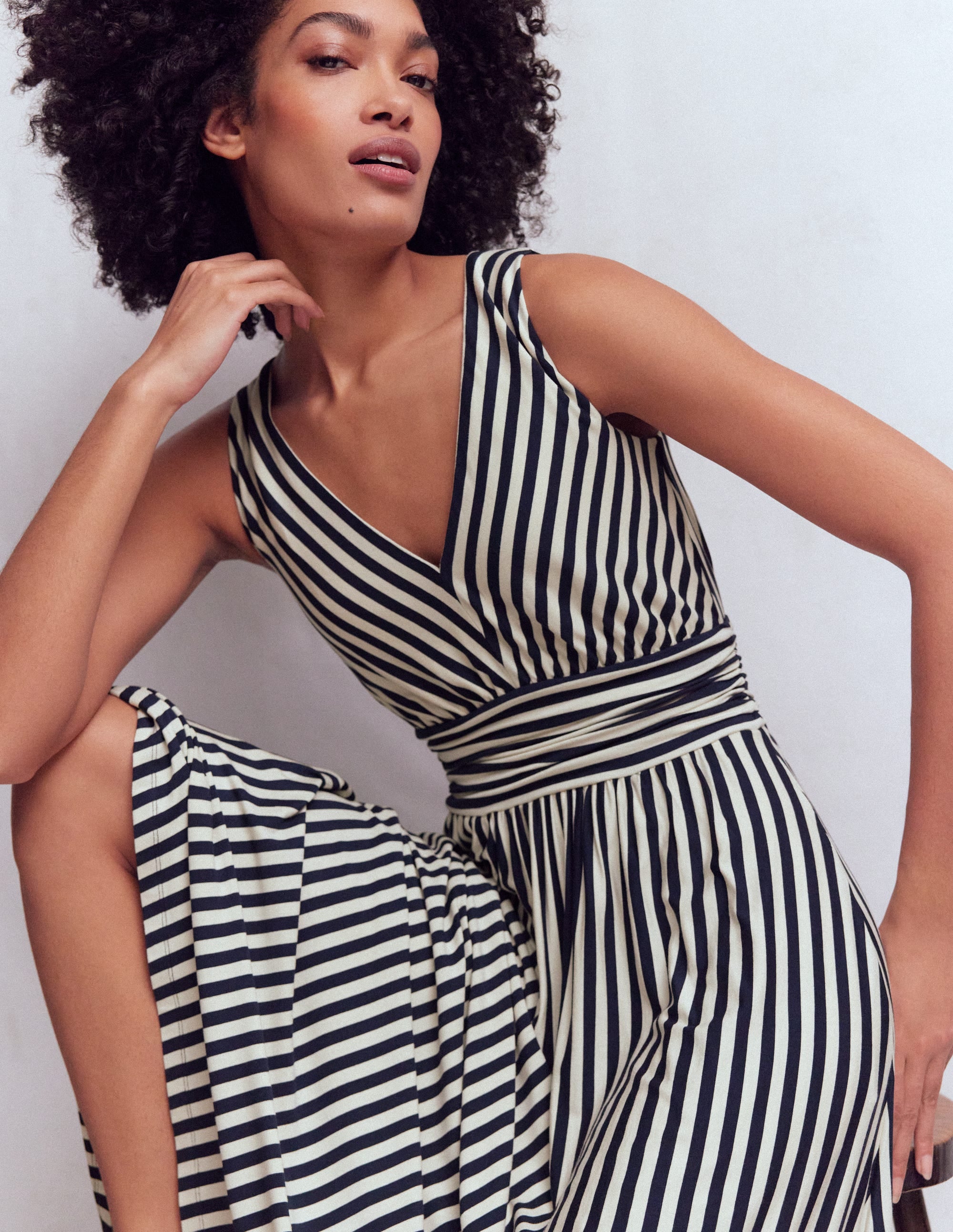 Elodie Jersey Maxi Dress-Navy and Ivory Stripe - Image 1