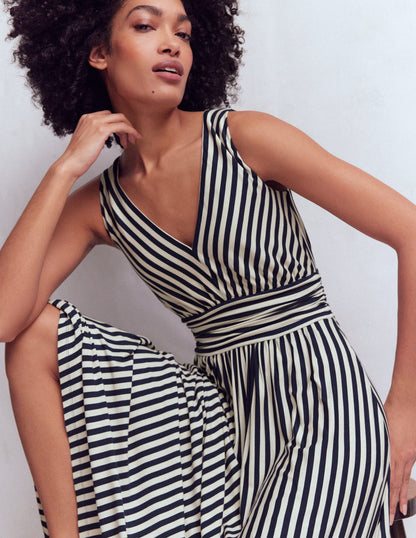 Elodie Jersey Maxi Dress-Navy and Ivory Stripe-1