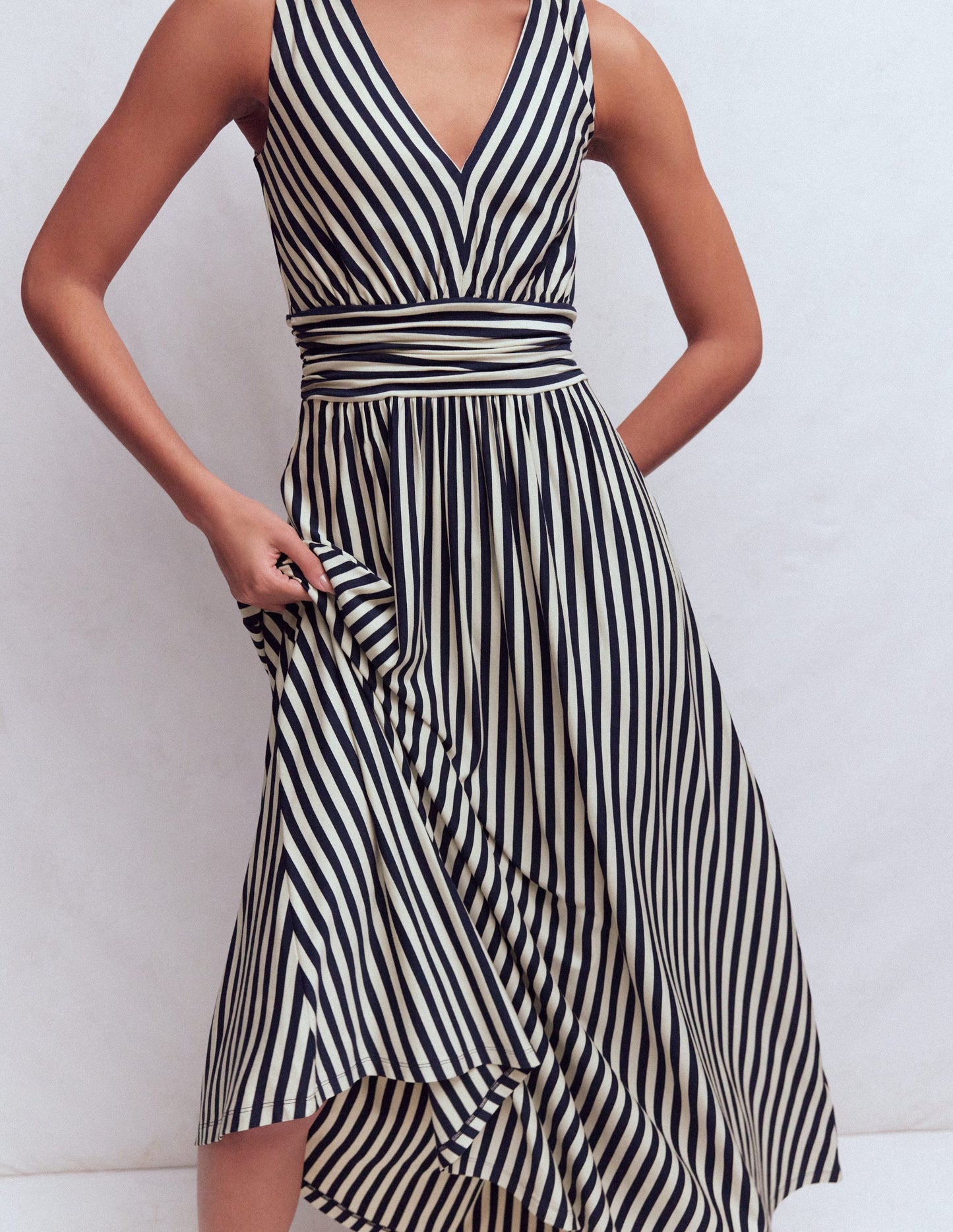 Elodie Jersey Maxi Dress-Navy and Ivory Stripe