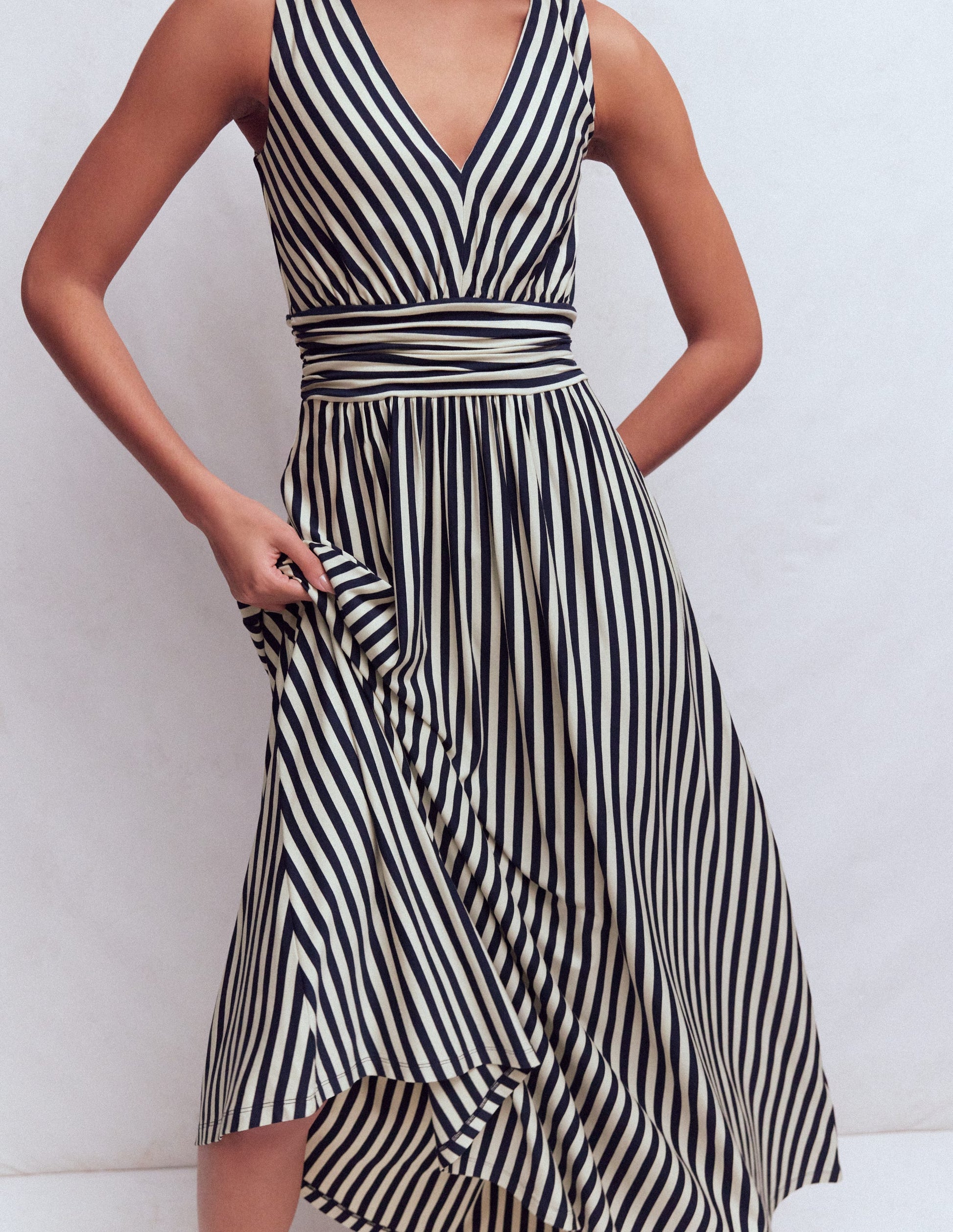 Elodie Jersey Maxi Dress-Navy and Ivory Stripe-2