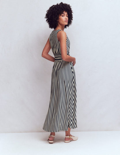 Elodie Jersey Maxi Dress-Navy and Ivory Stripe-3