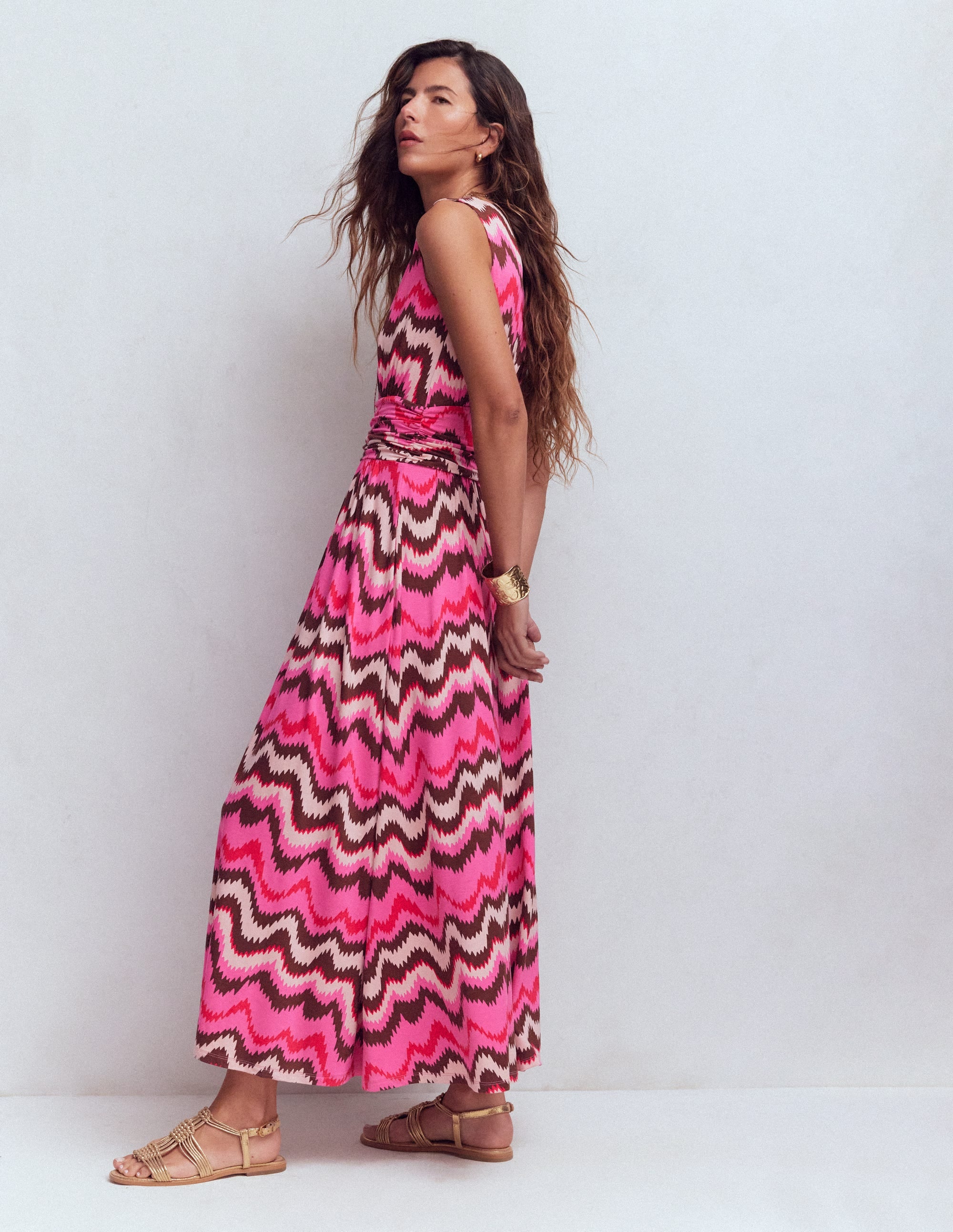Elodie Jersey Maxi Dress-Pink Punch, Zig Zag Wave - Image 1