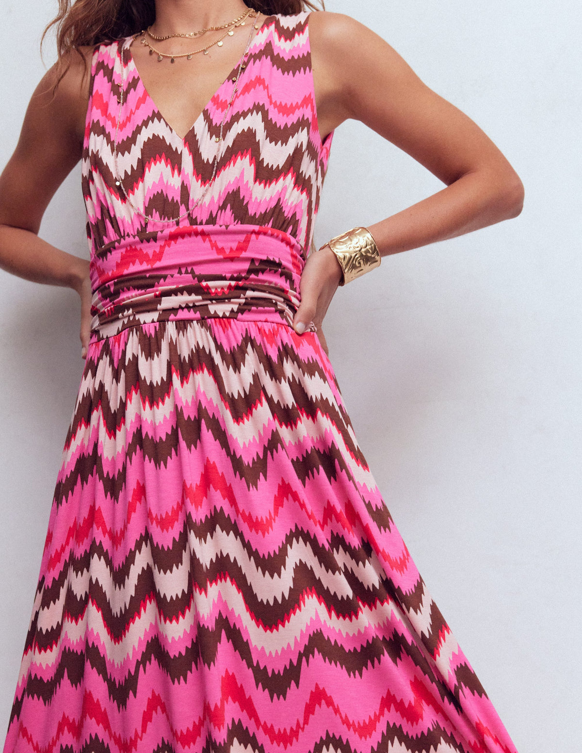 Elodie Jersey Maxi Dress-Pink Punch, Zig Zag Wave - Image 2