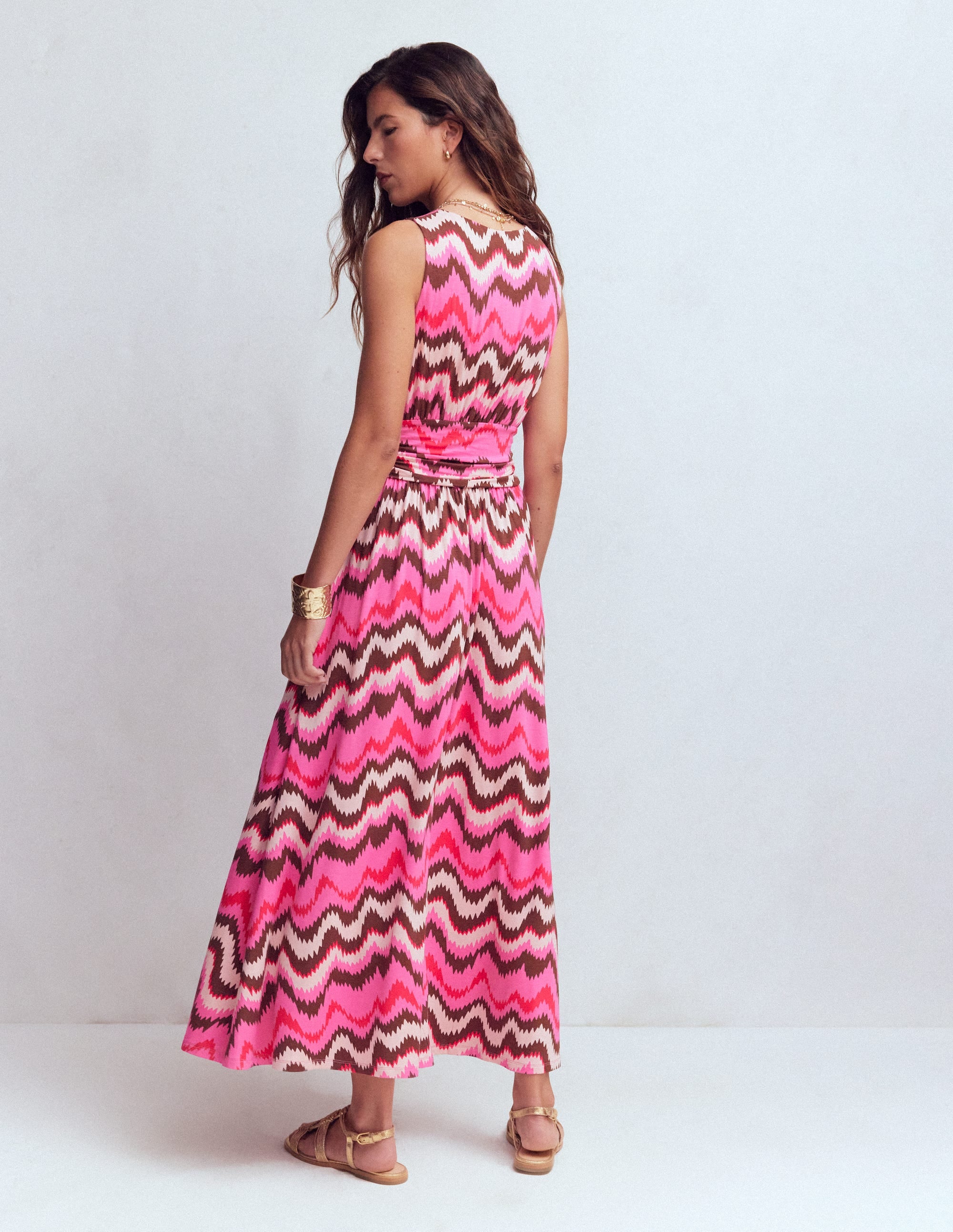 Elodie Jersey Maxi Dress-Pink Punch, Zig Zag Wave - Image 3