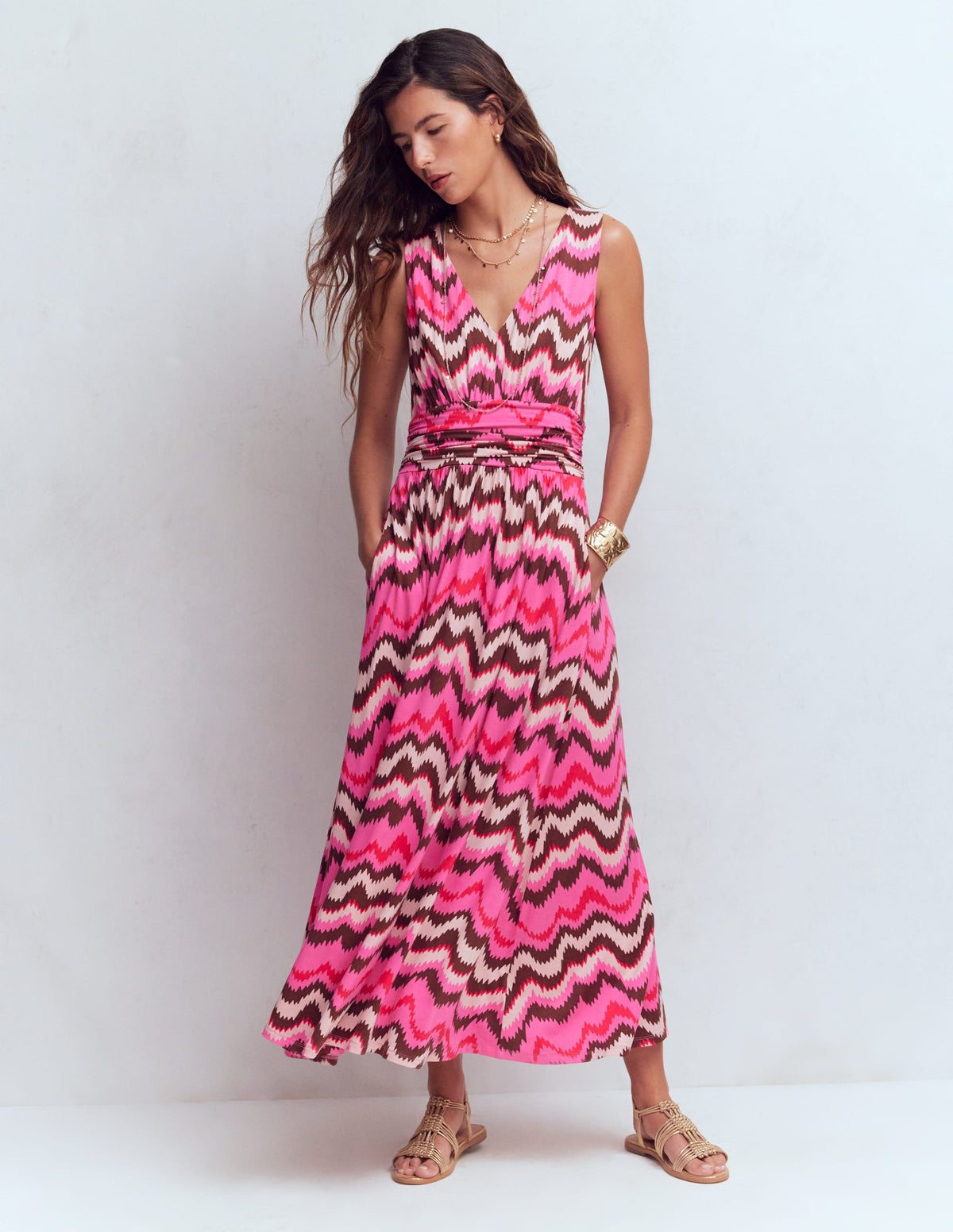 Elodie Jersey Maxi Dress-Pink Punch, Zig Zag Wave - Image 4