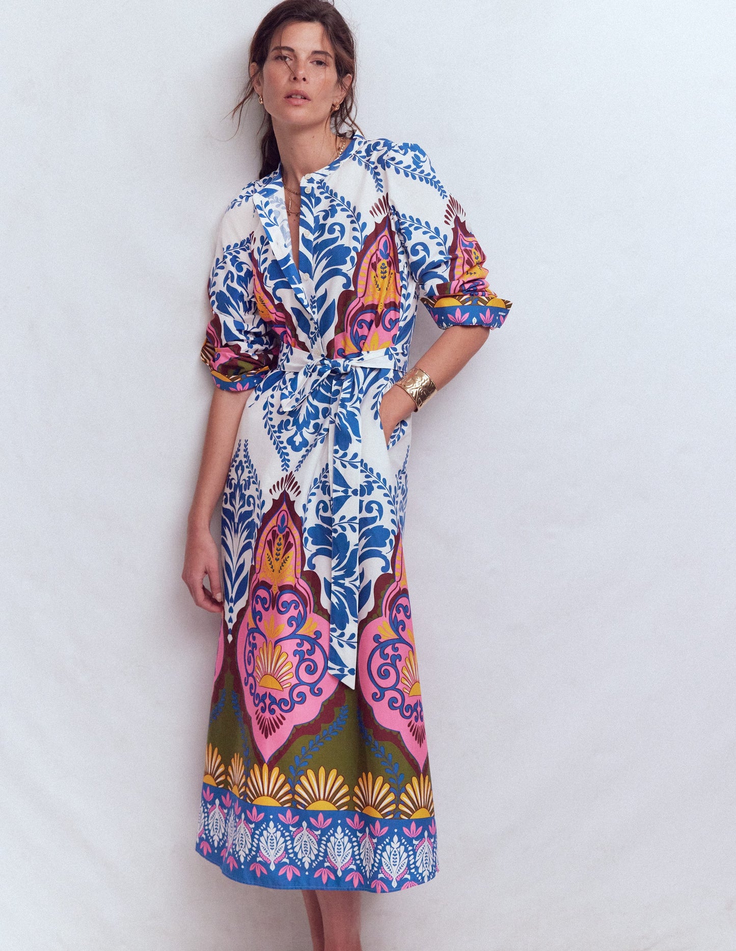 Ava Cotton Midi Dress-Multi, Ornamental Garden