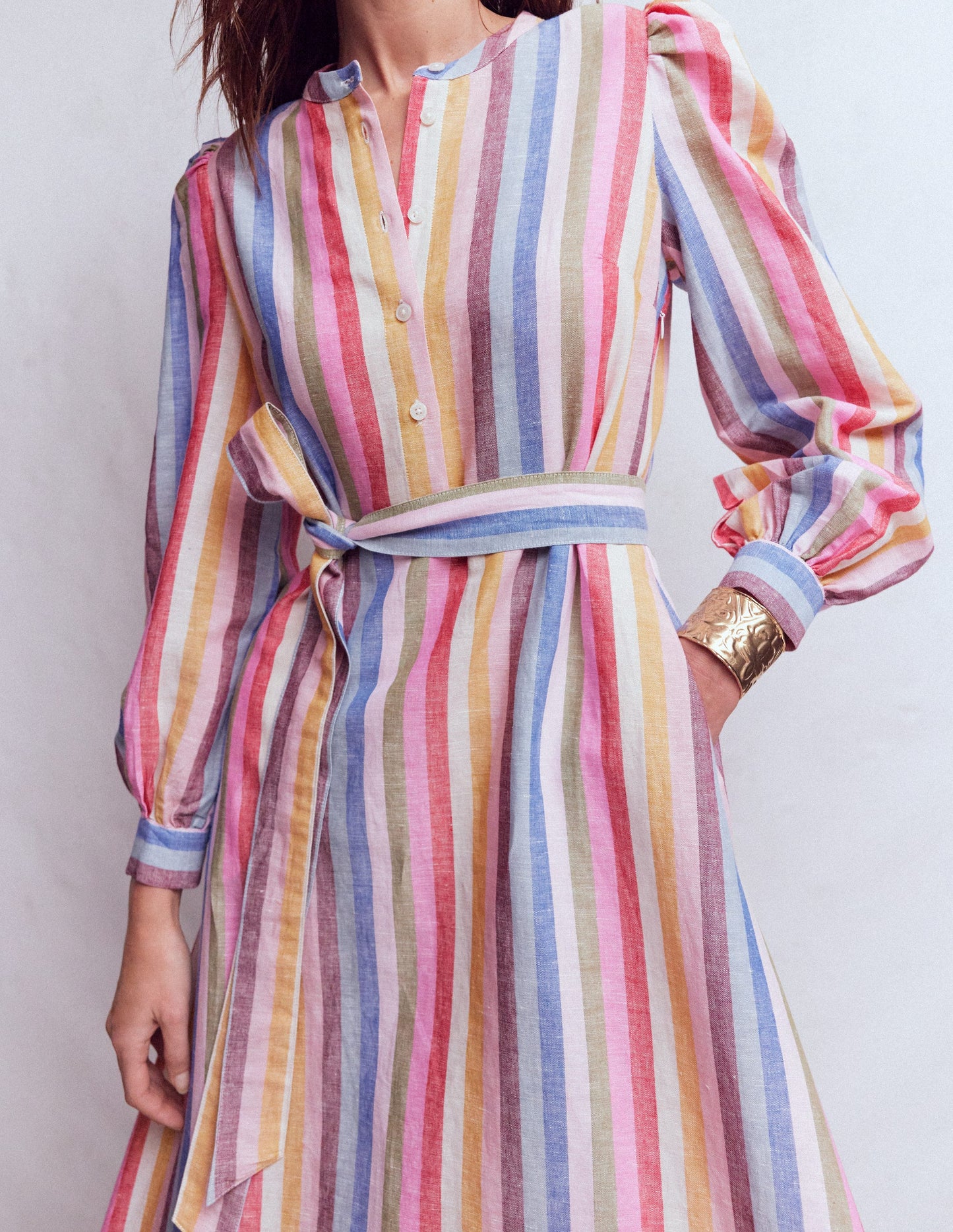 Ava Linen Blend Midi Dress-Pink, Green, Purple Multi