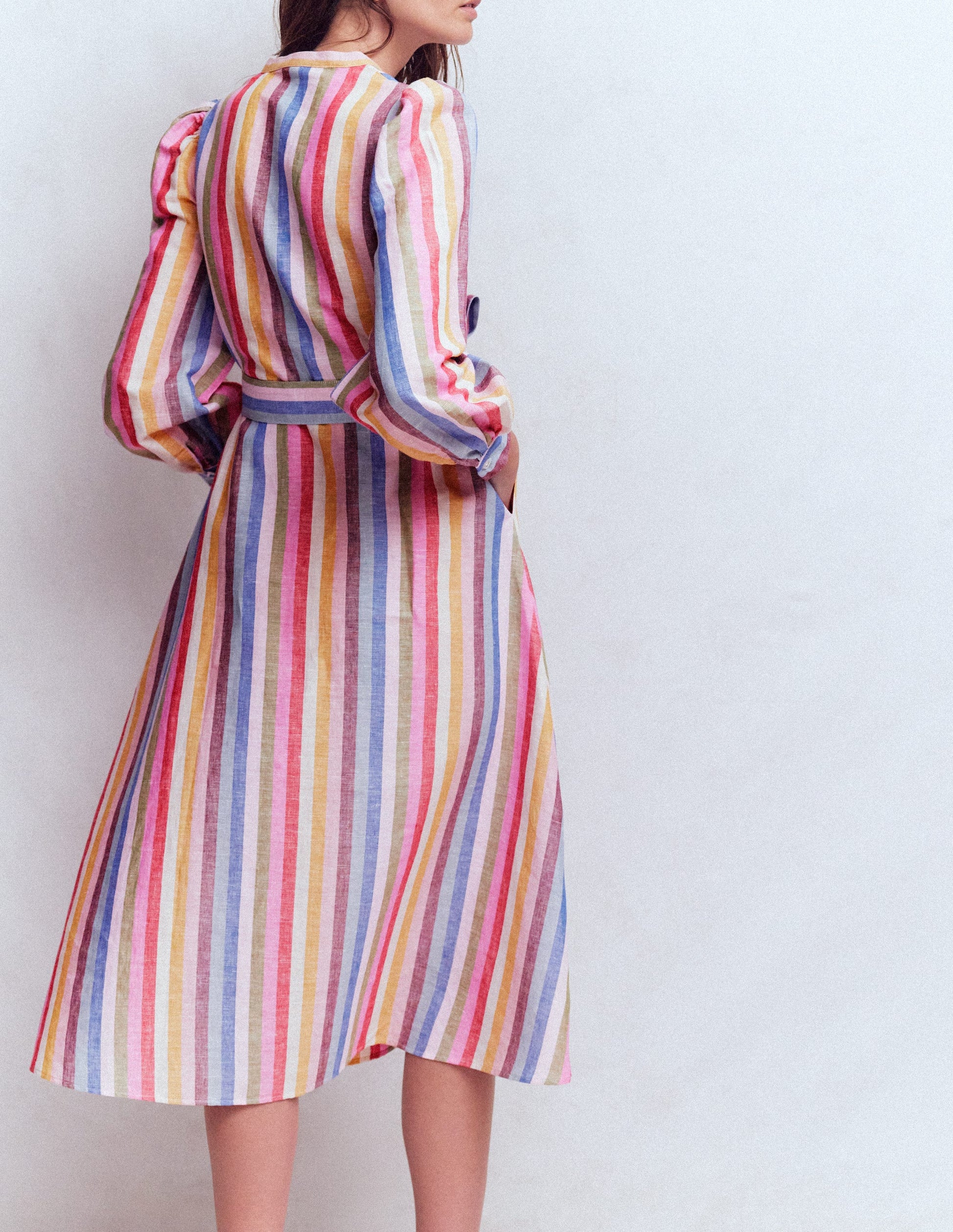 boden striped linen dress Ivy Button Linen Midi Dress - Olive, Ivory Stripe