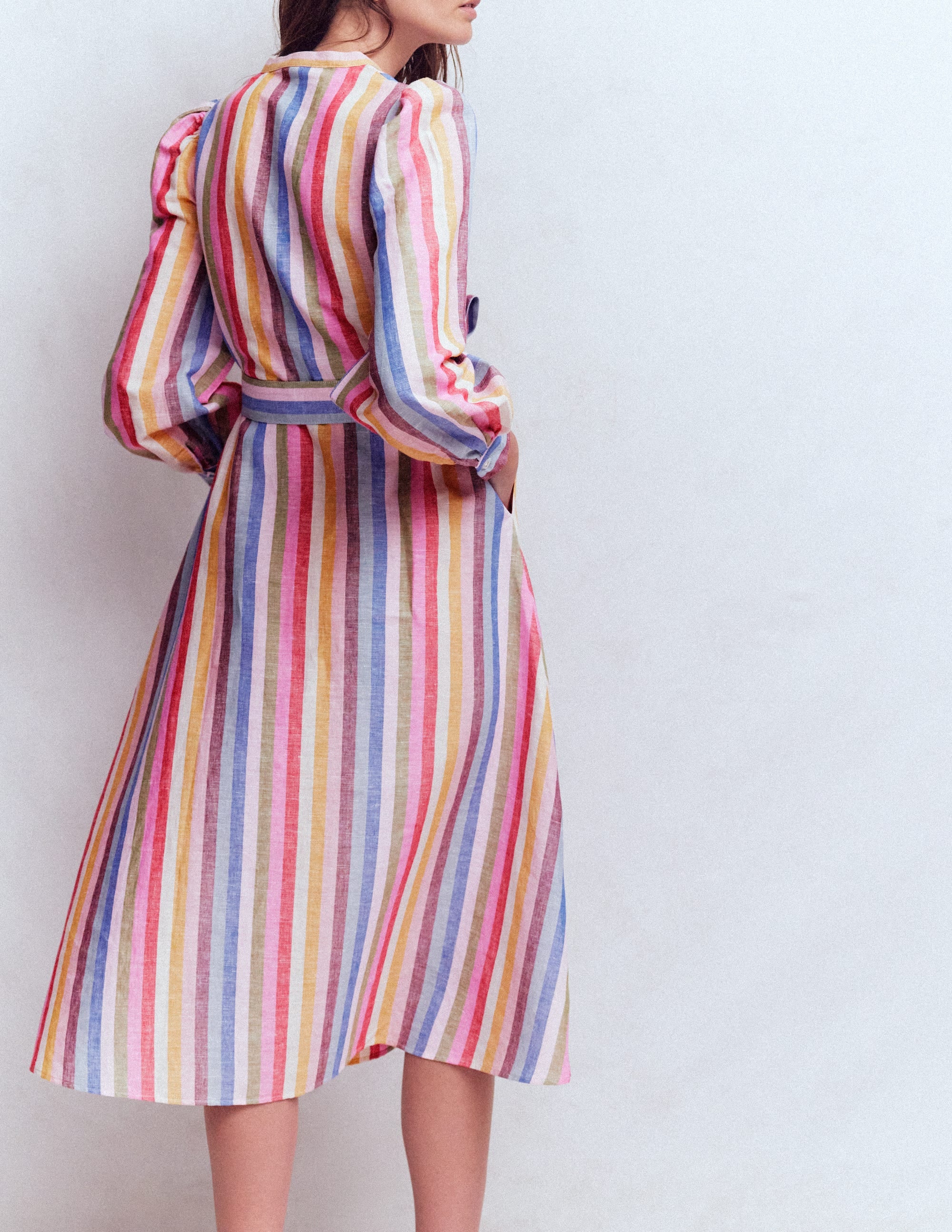 Ava Linen Blend Midi Dress-Pink, Green, Purple Multi - Image 3