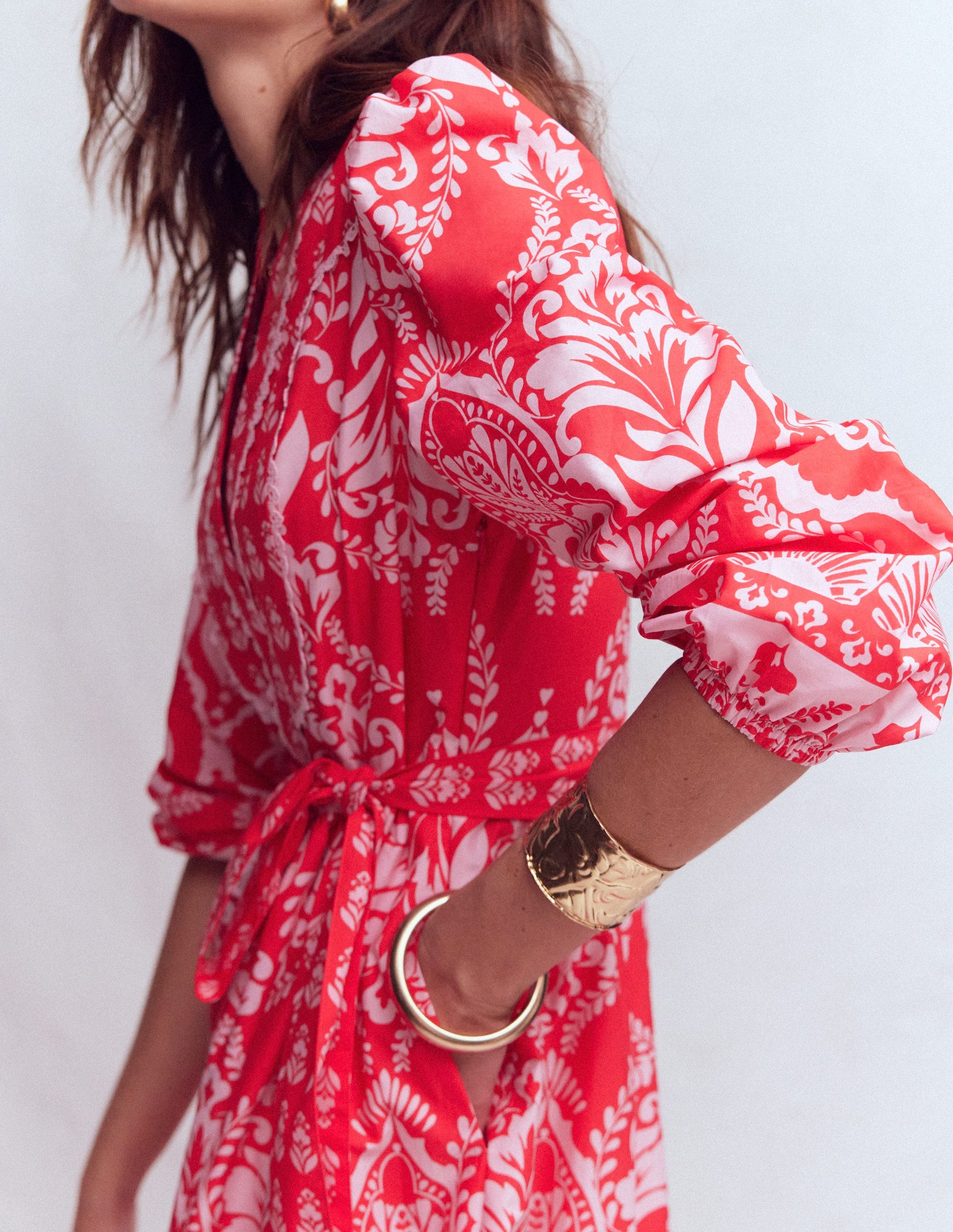 Cary Cotton Midi Dress-Red Ornamental Garden Mono-2