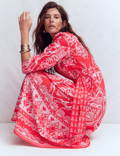 Cary Cotton Midi Dress-Red Ornamental Garden Mono-4