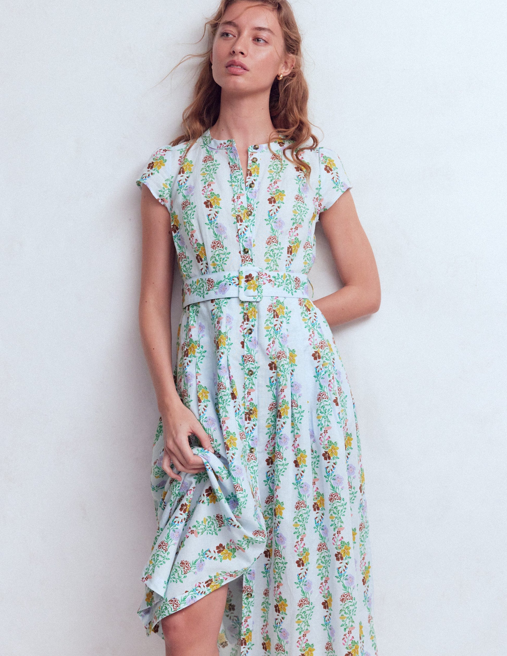 Arabella Linen Blend Dress-Ice Cube Blue, Blossom Trail-2