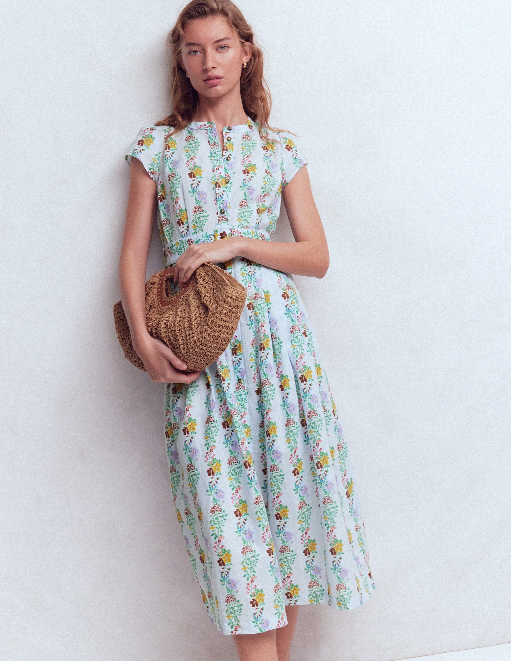 Arabella Linen Blend Dress-Ice Cube Blue, Blossom Trail-1