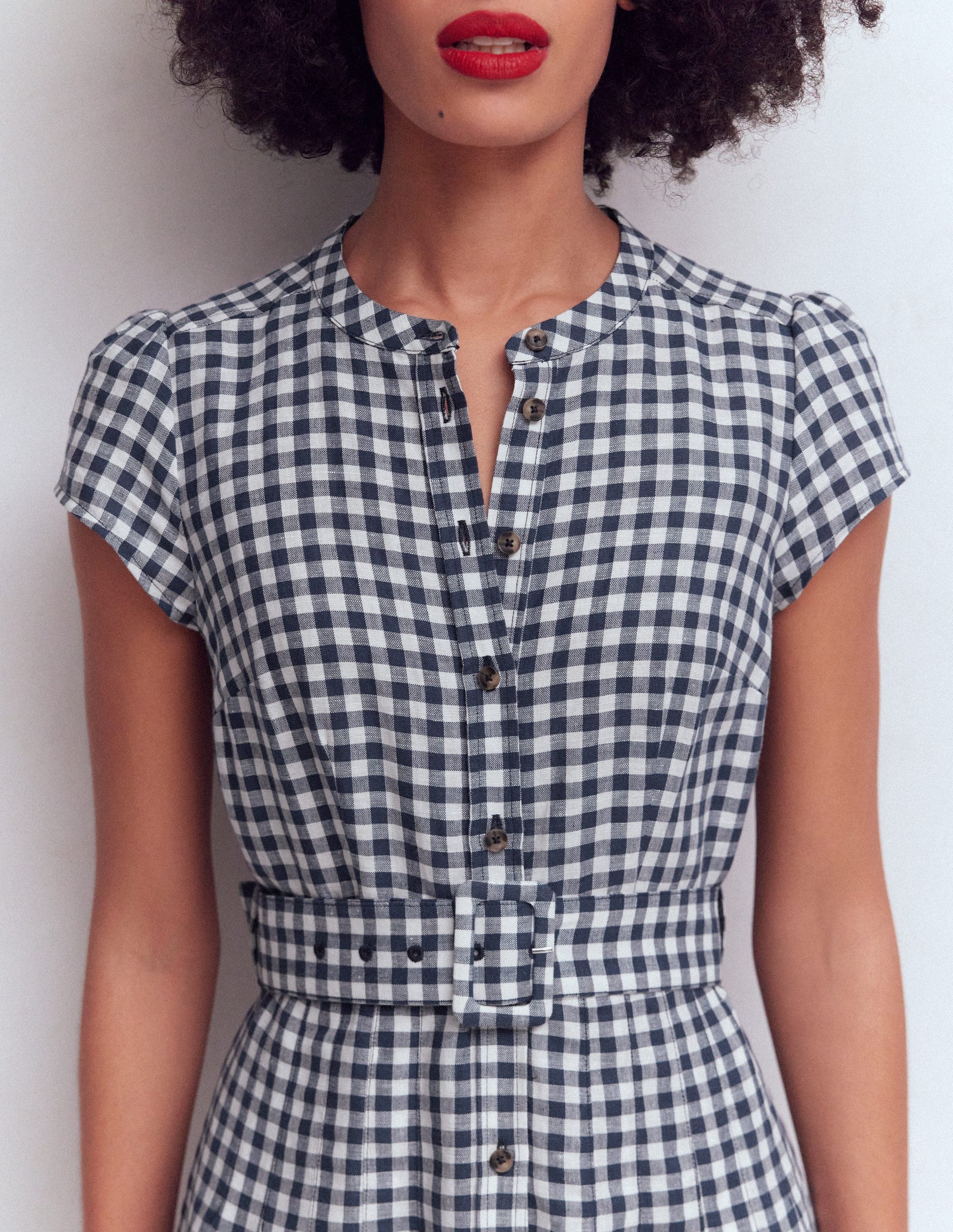 Arabella Linen Blend Dress-Navy Gingham-2