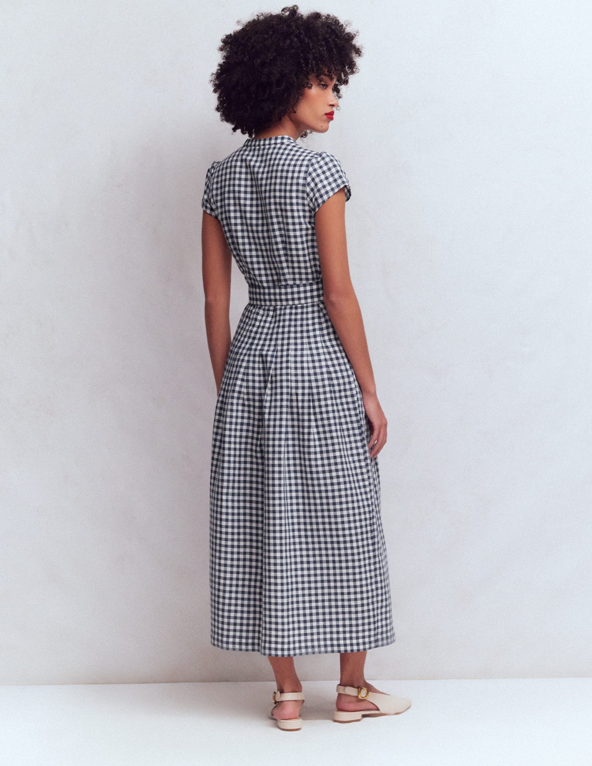 Arabella Linen Blend Dress-Navy Gingham-3