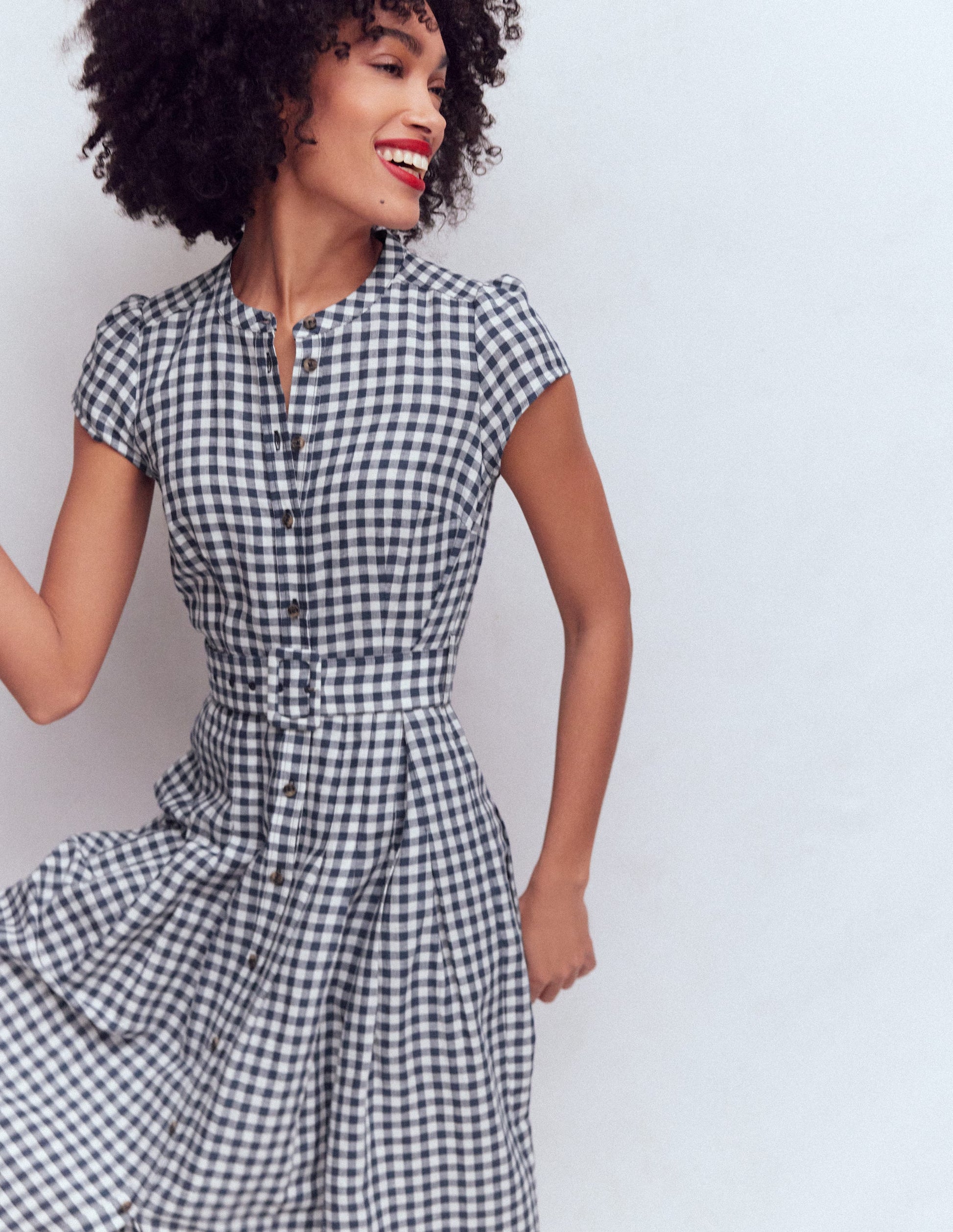 Arabella Linen Blend Dress-Navy Gingham-5