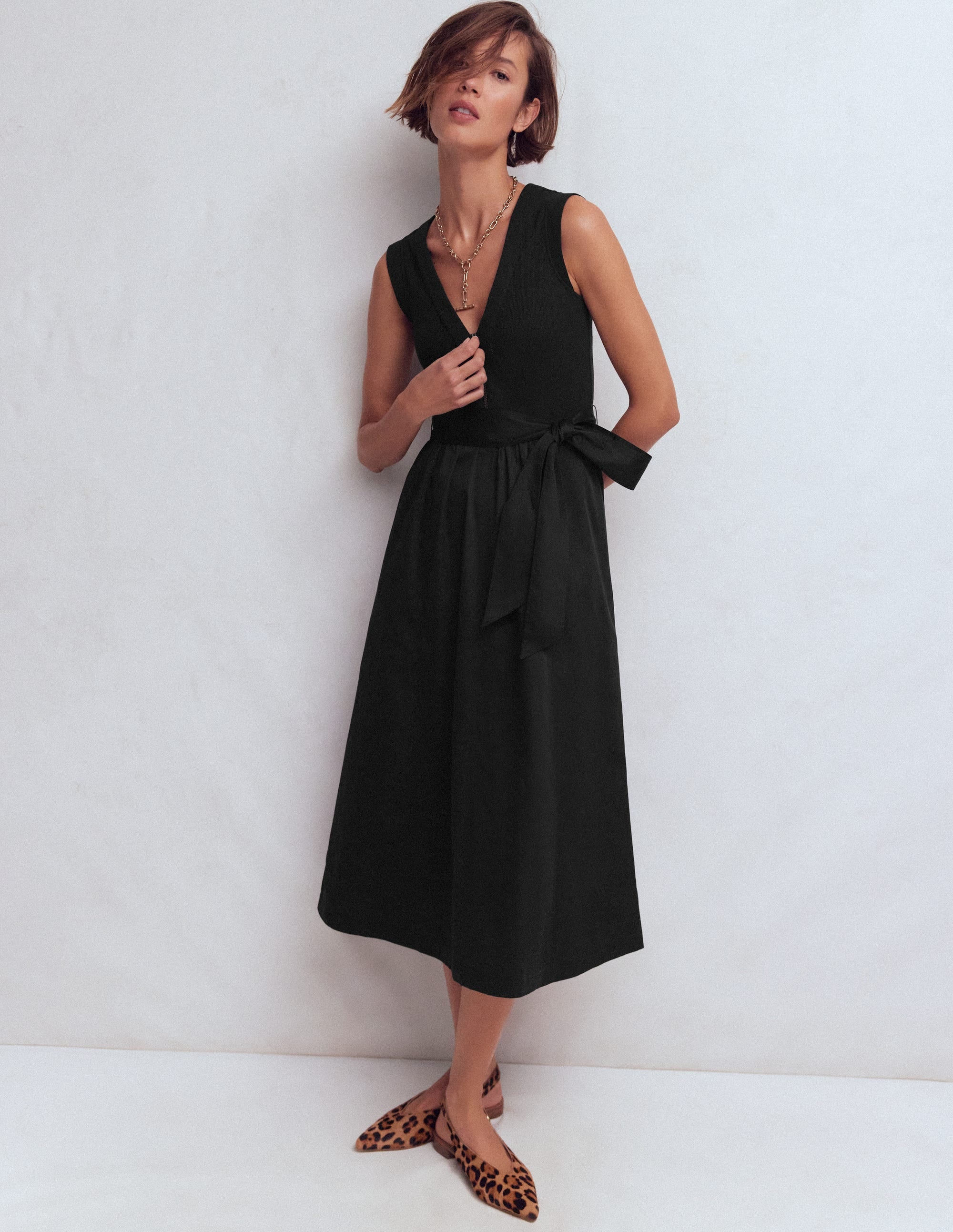 Zip-front Mix Media Dress-Black - Image 1