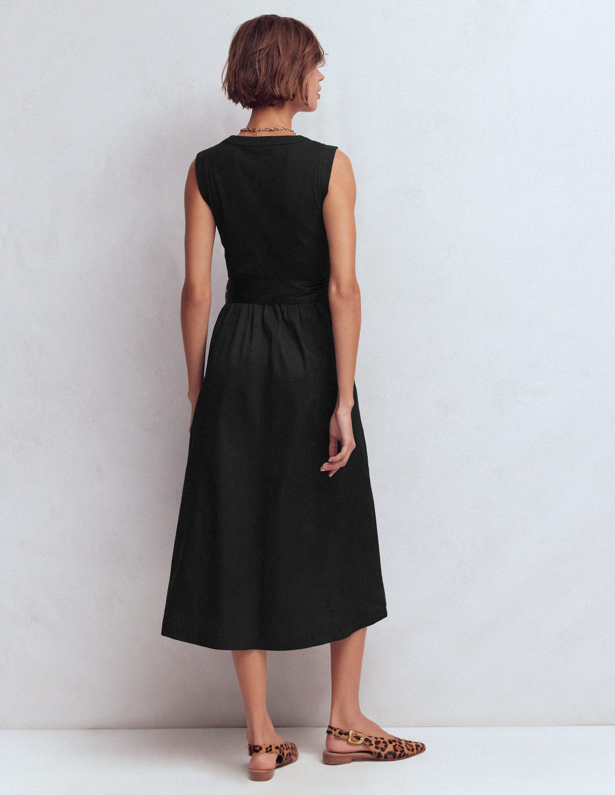 Zip-front Mix Media Dress-Black - Image 3