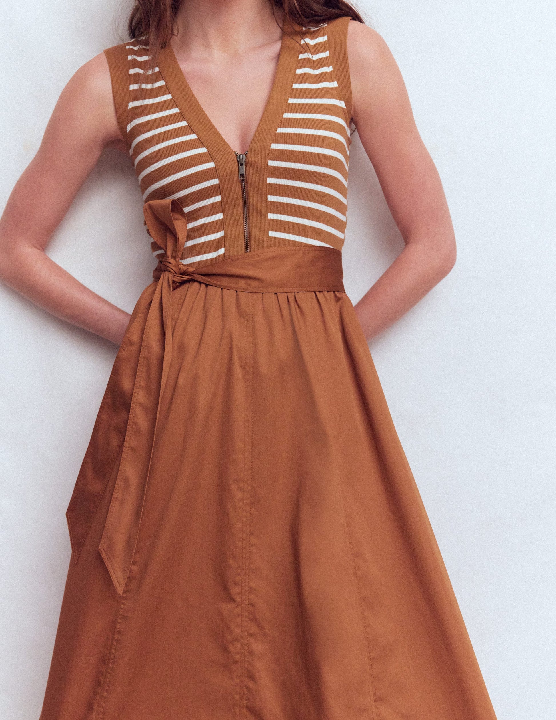 Zip-front Mix Media Dress-Ginger and Ivory Stripe-3