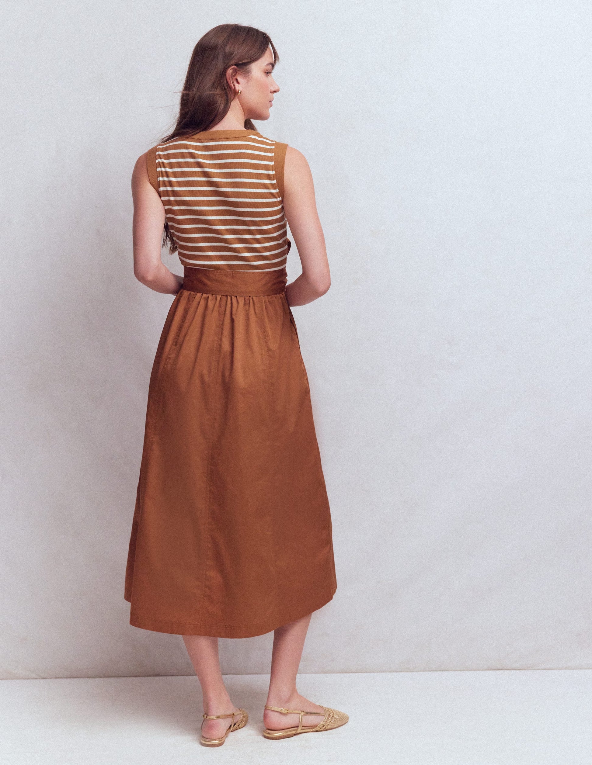 Zip-front Mix Media Dress-Ginger and Ivory Stripe-4