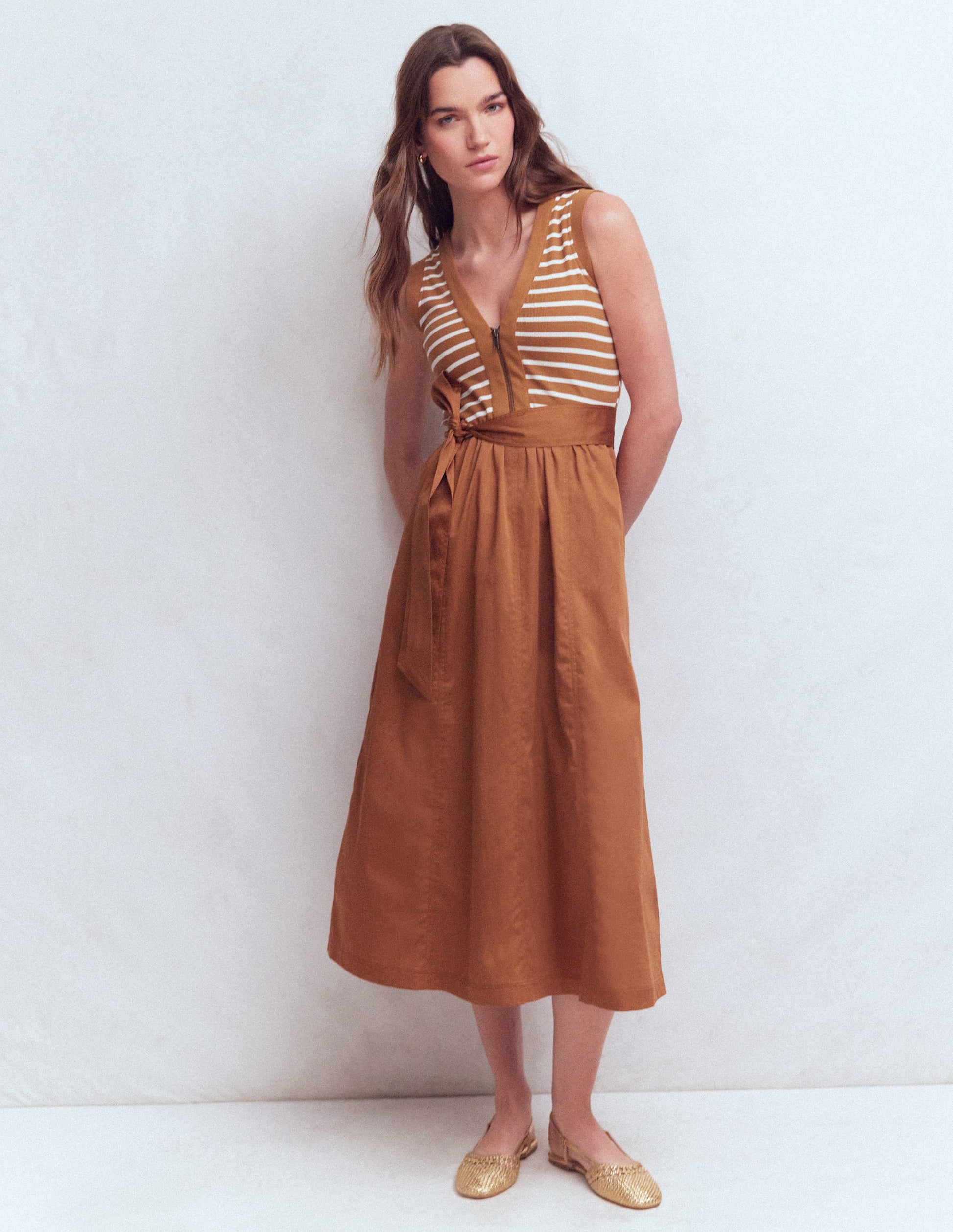 Zip-front Mix Media Dress-Ginger and Ivory Stripe-5