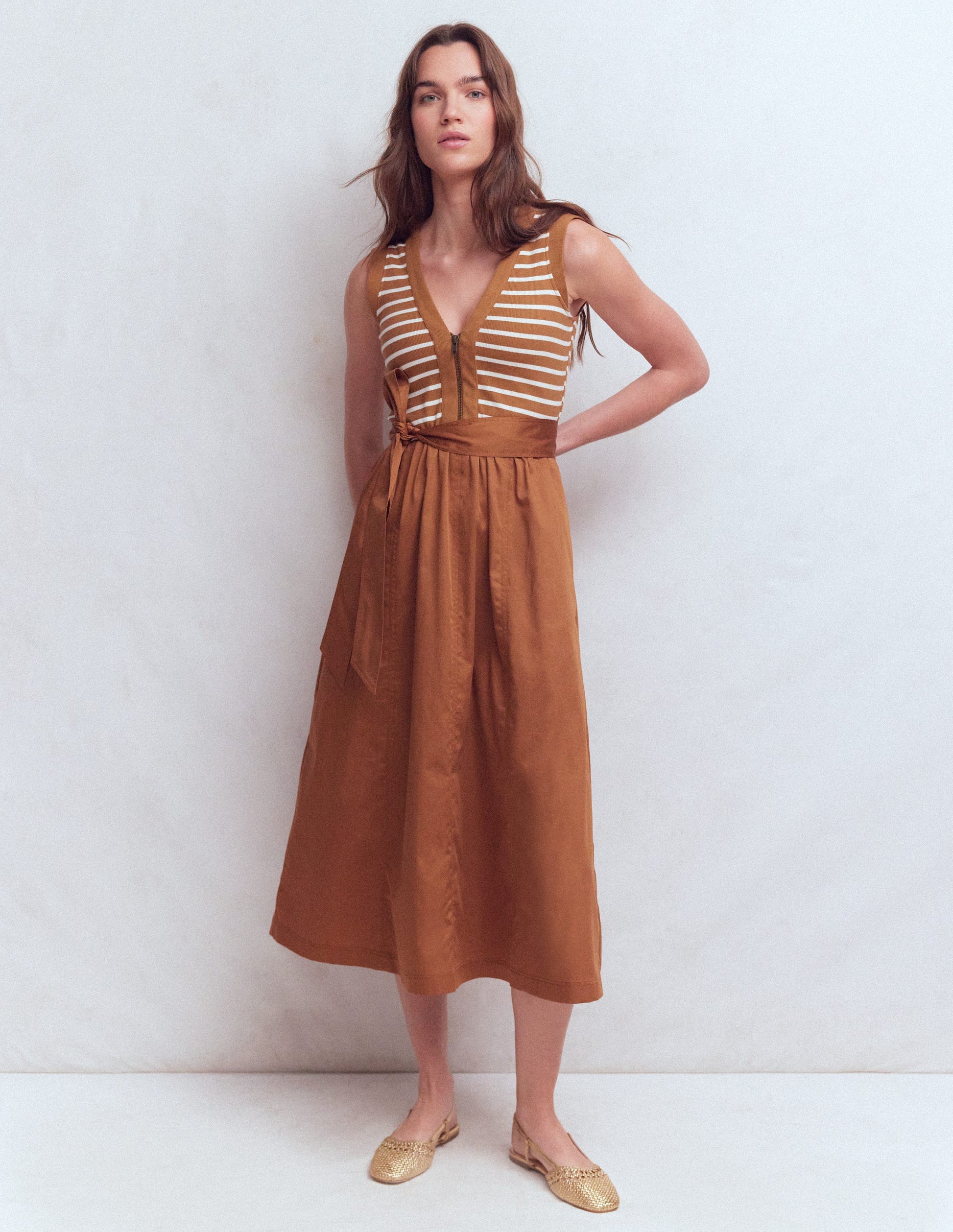 Zip-front Mix Media Dress-Ginger and Ivory Stripe-6