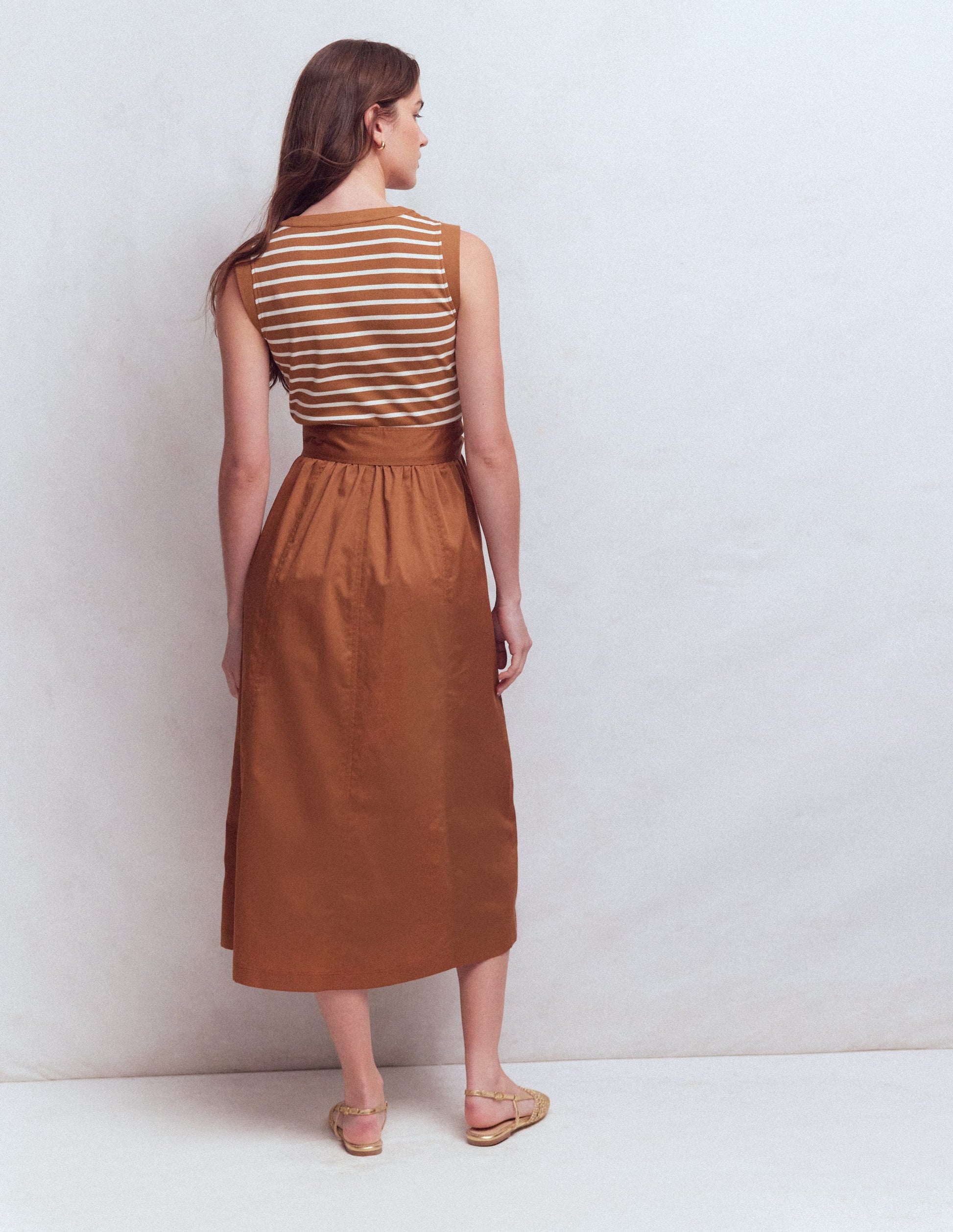 Zip-front Mix Media Dress-Ginger and Ivory Stripe-7