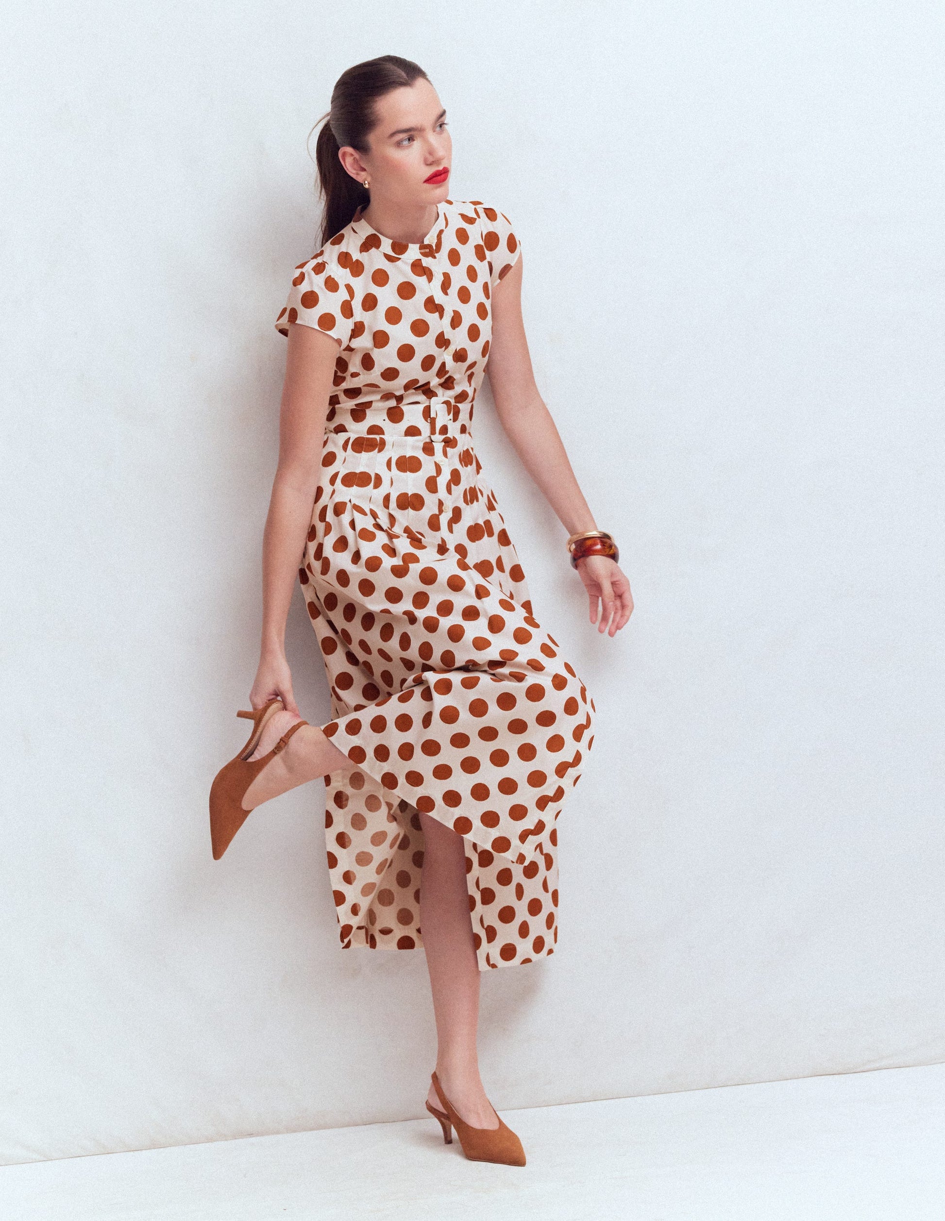 Arabella Cotton Maxi Dress-Argan Oil, Painted Dot-5