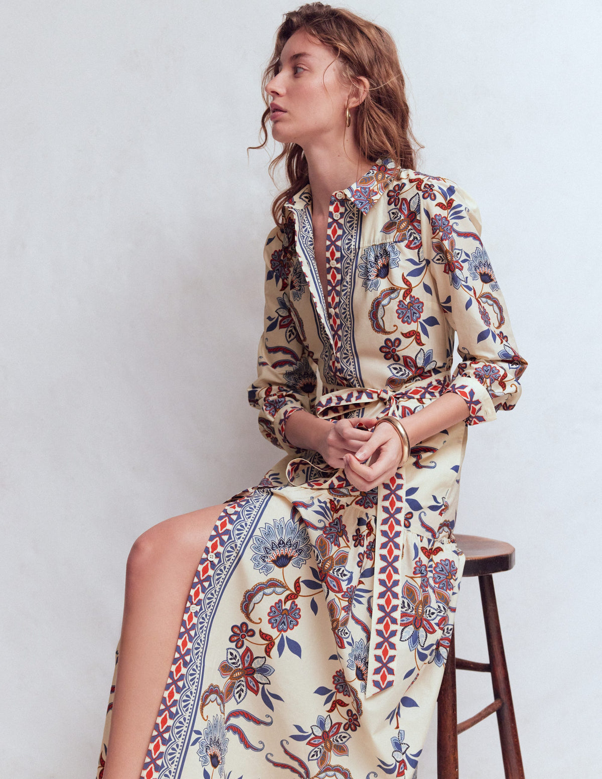 Ellie Cotton Maxi Shirt Dress-Elegant Blossom Placement - Image 1