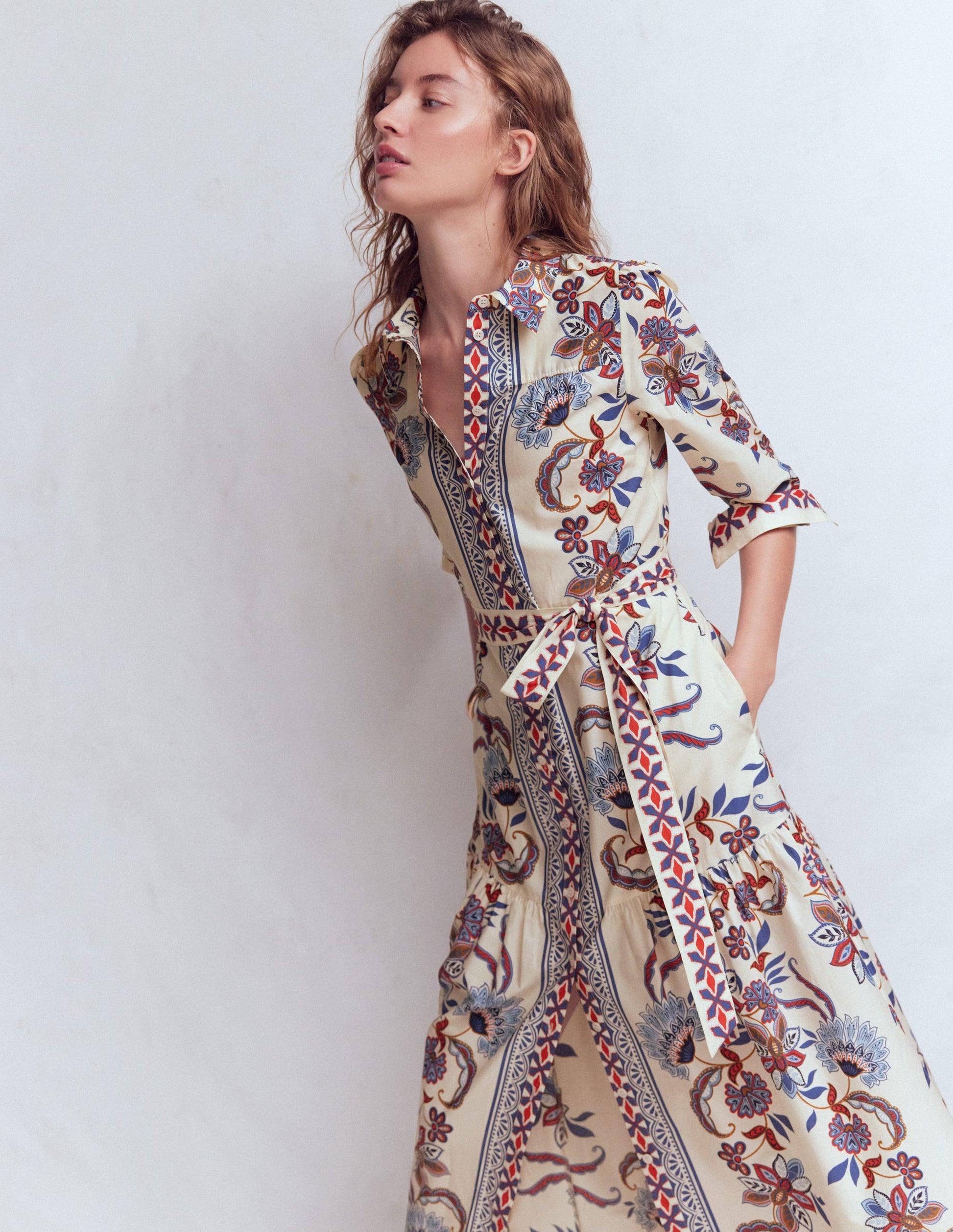 Ellie Cotton Maxi Shirt Dress-Elegant Blossom Placement-5