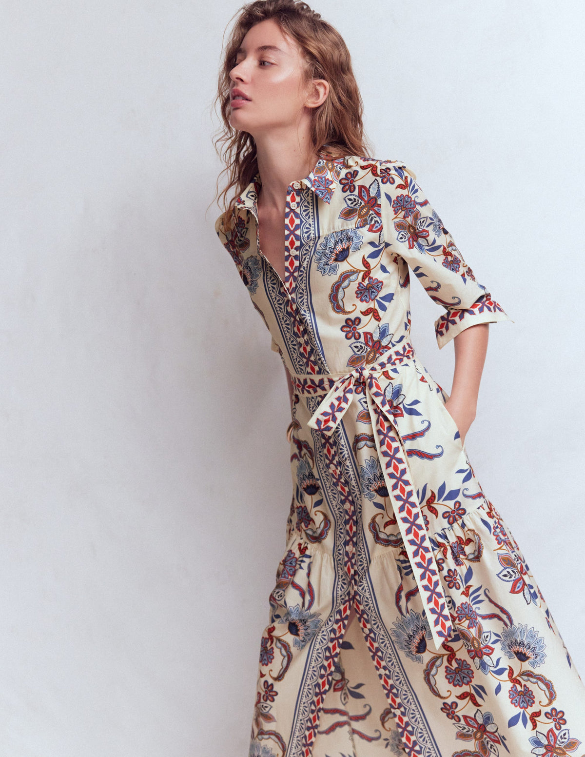 Ellie Cotton Maxi Shirt Dress-Elegant Blossom Placement - Image 5