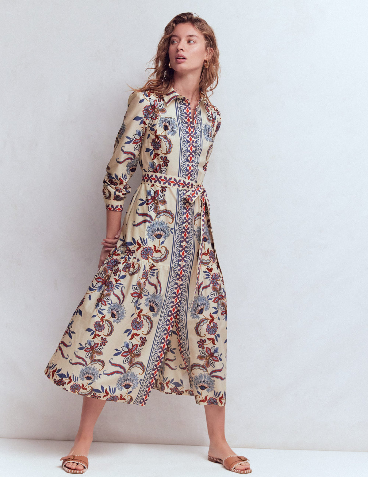 Ellie Cotton Maxi Shirt Dress-Elegant Blossom Placement - Image 6