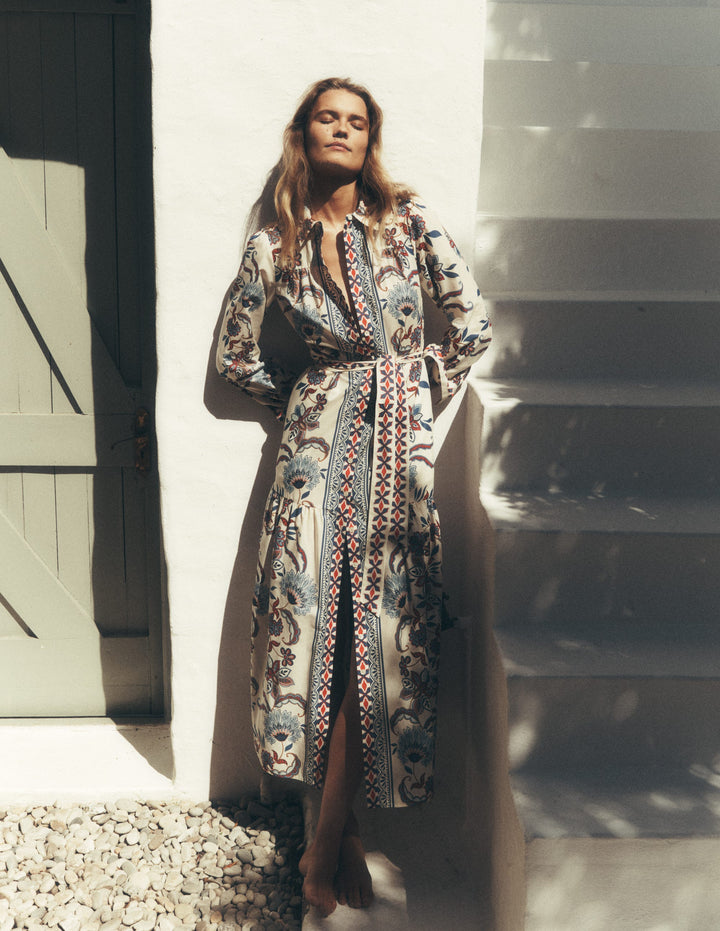 Ellie Cotton Maxi Shirt Dress-Elegant Blossom Placement