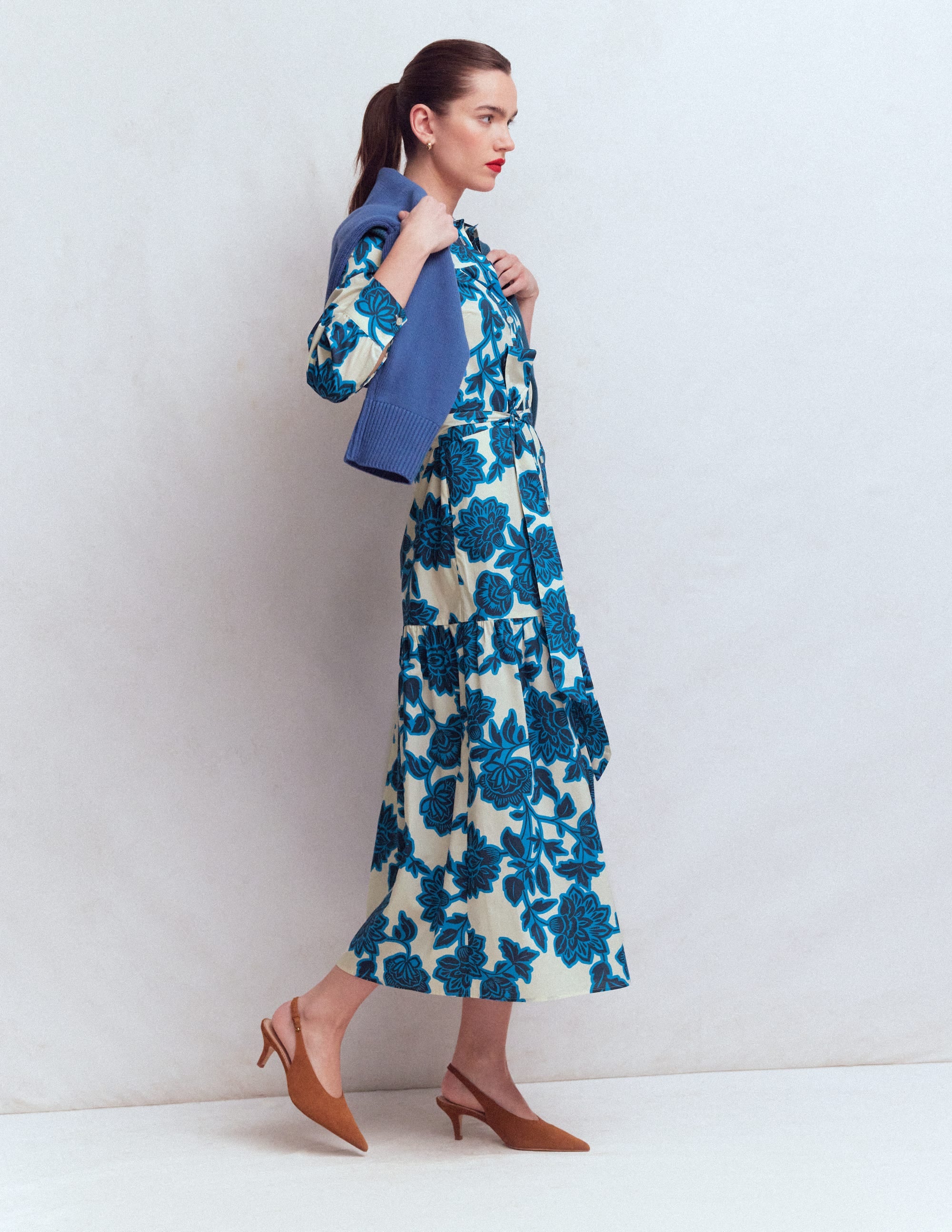Ellie Cotton Maxi Shirt Dress-Ivory Floral Frenzy - Image 2