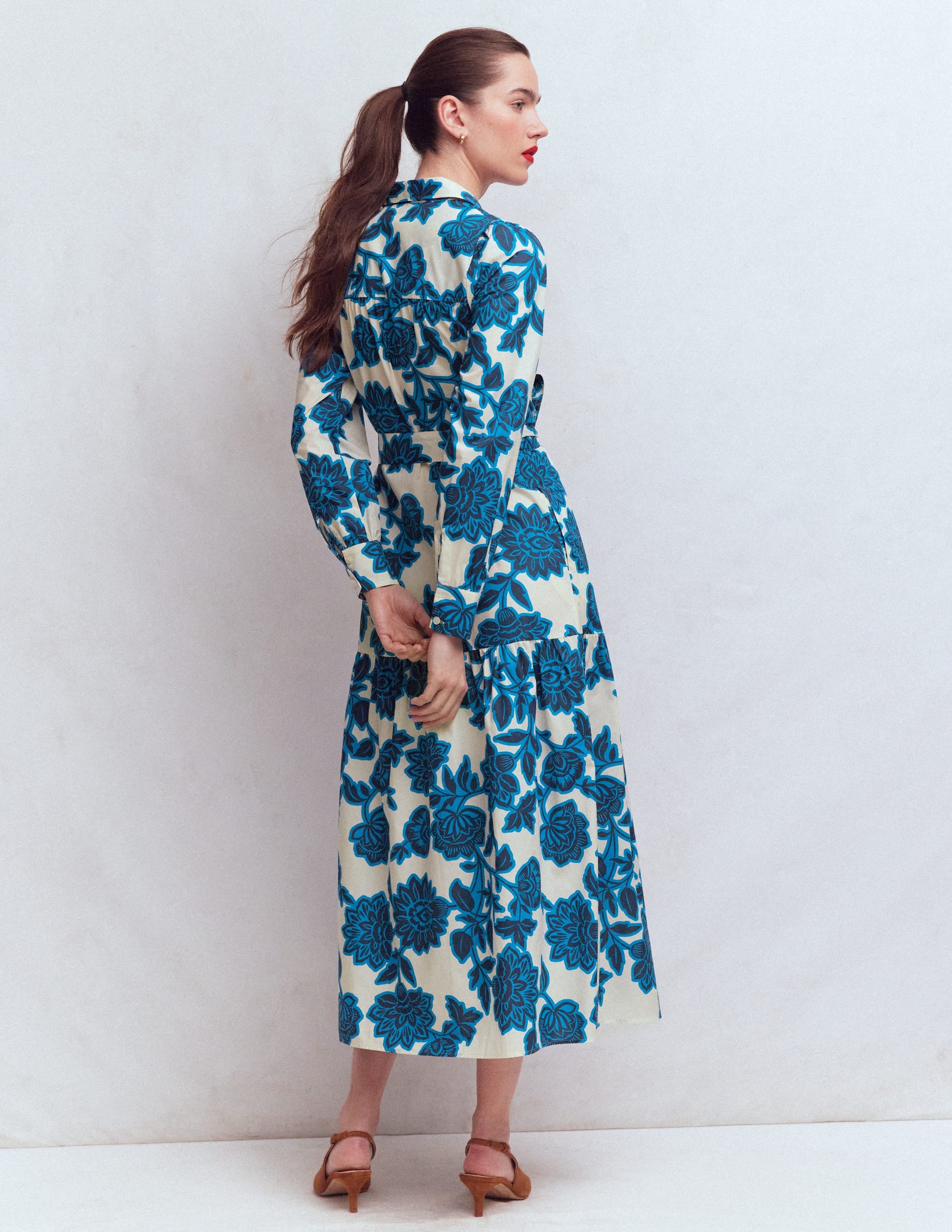 Ellie Cotton Maxi Shirt Dress-Ivory Floral Frenzy - Image 3