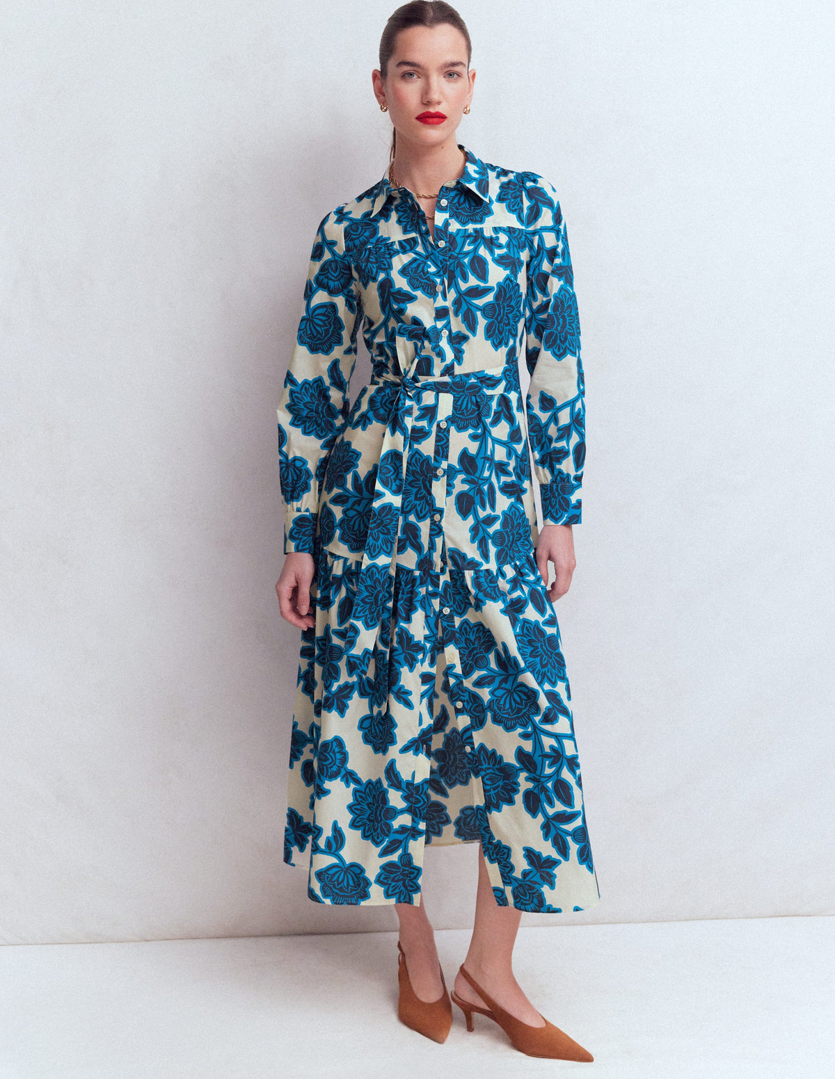 Ellie Cotton Maxi Shirt Dress-Ivory Floral Frenzy - Image 4