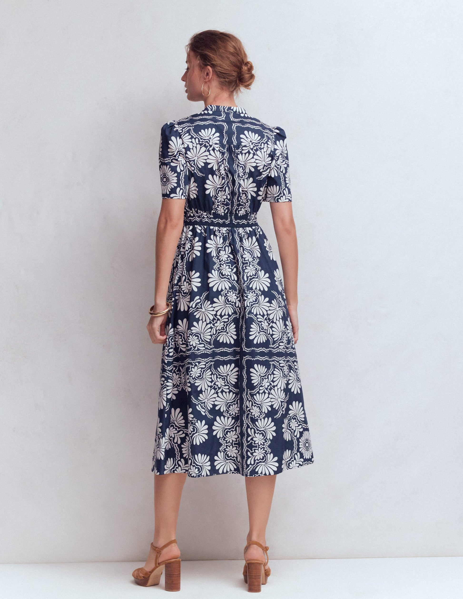 Ivy Placket Cotton Midi Dress-French Navy Botanical Charm-3