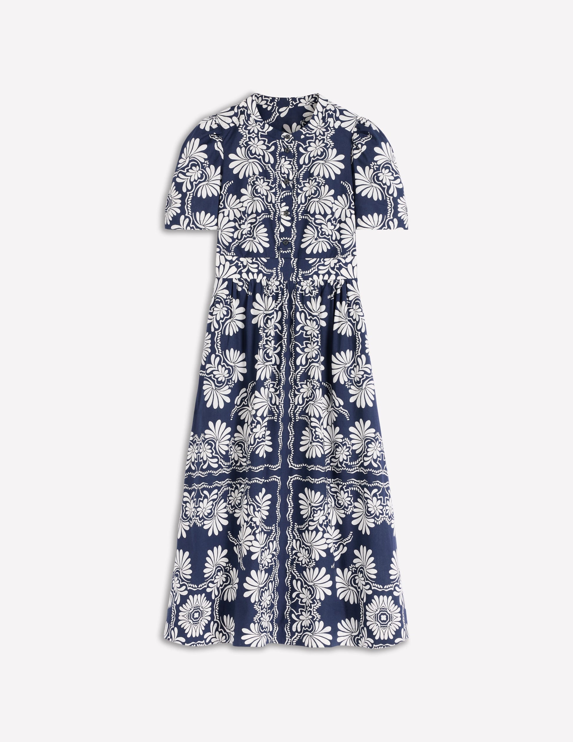 Ivy Placket Cotton Midi Dress-French Navy Botanical Charm-6