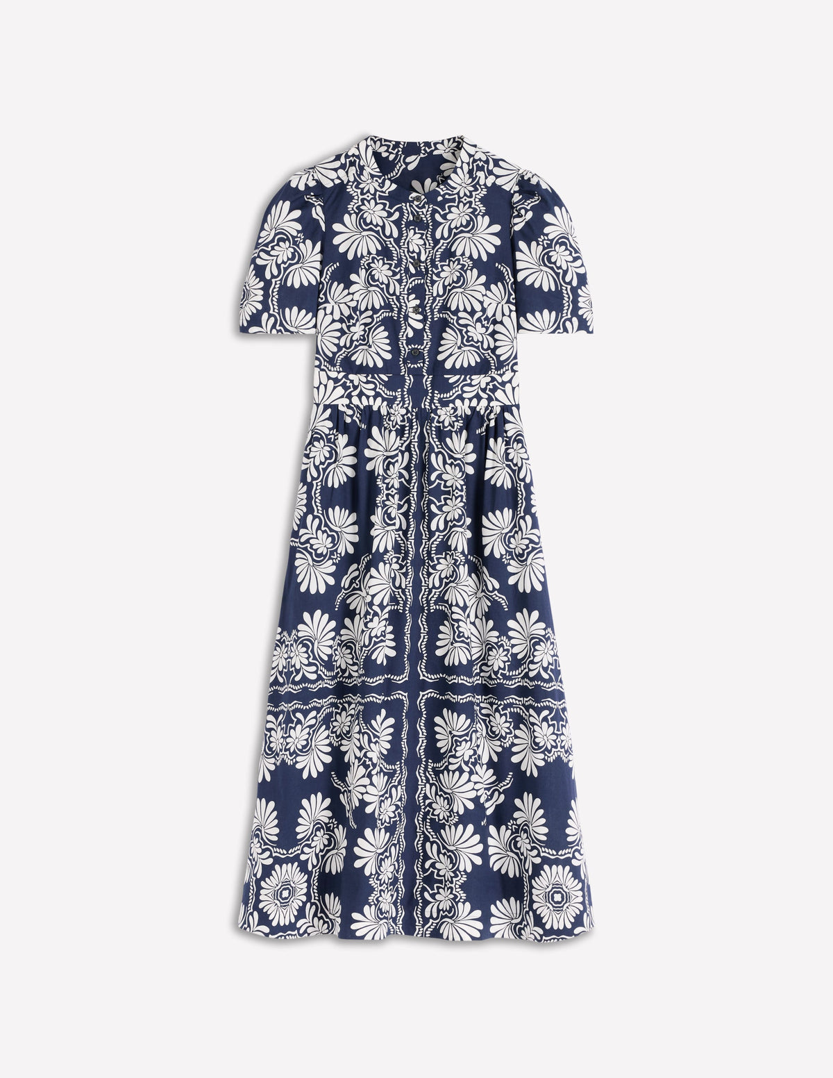 Ivy Button Cotton Midi Dress-French Navy Botanical Charm - Image 6