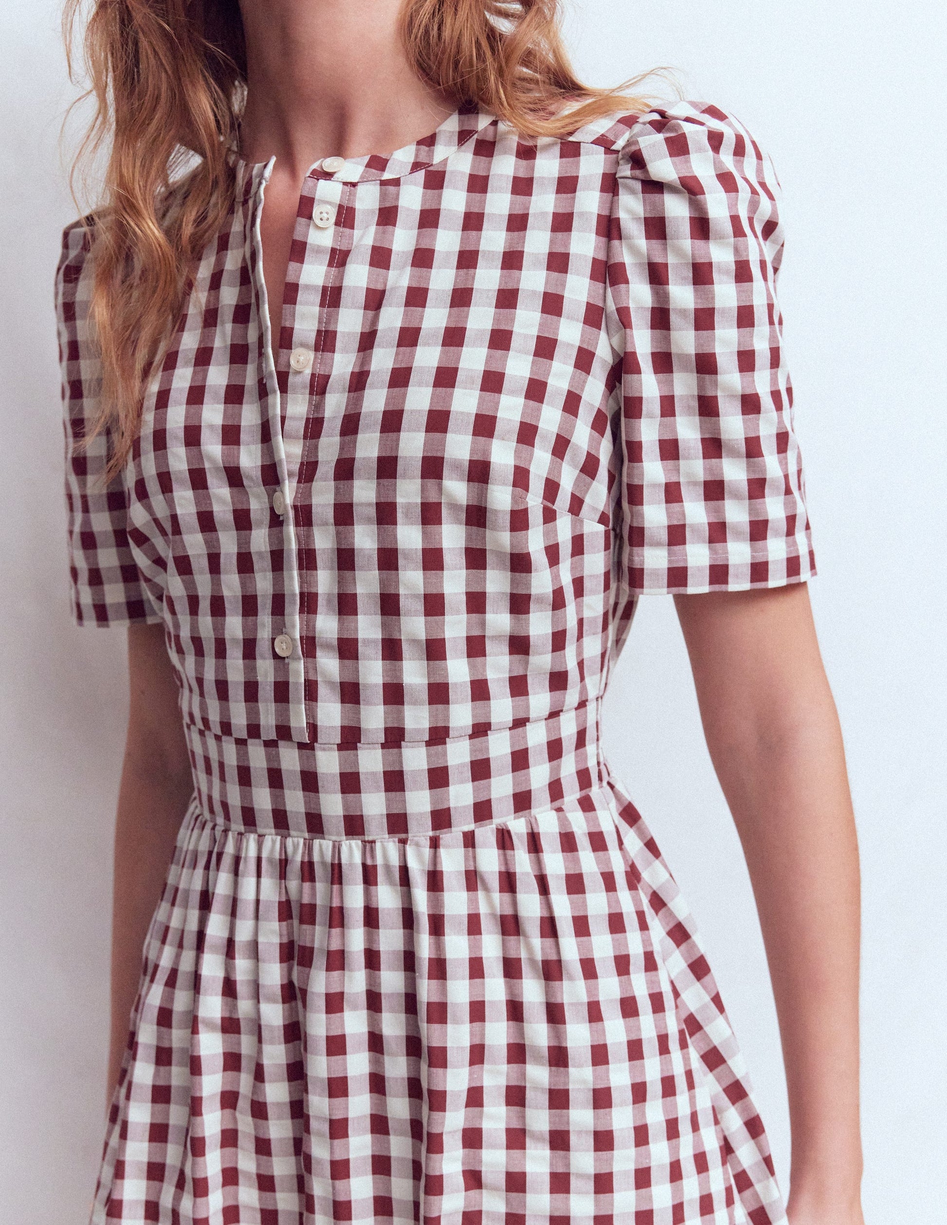 Ivy Placket Cotton Midi Dress-Gingham-2