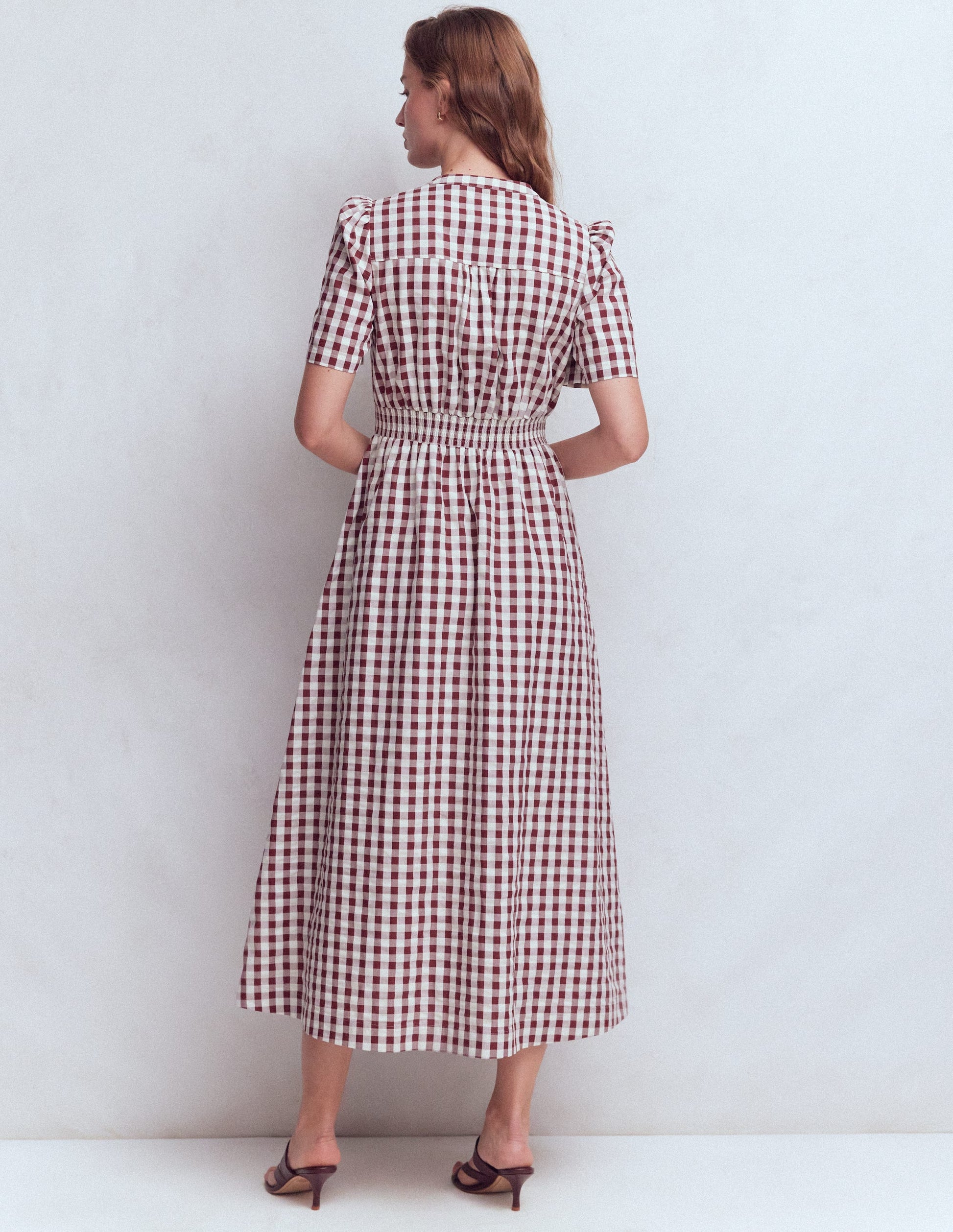 Ivy Placket Cotton Midi Dress-Gingham-3