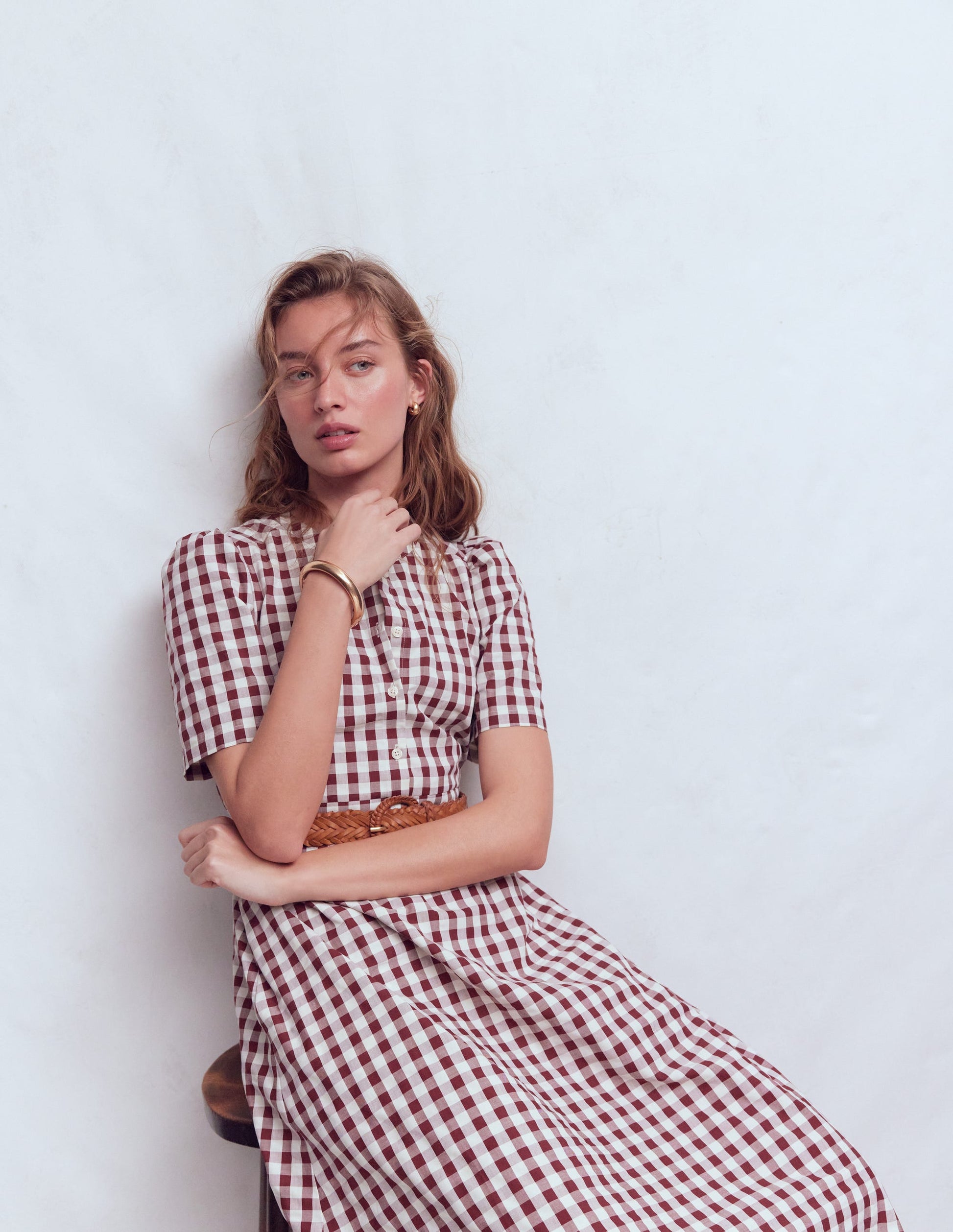 Ivy Placket Cotton Midi Dress-Gingham-6