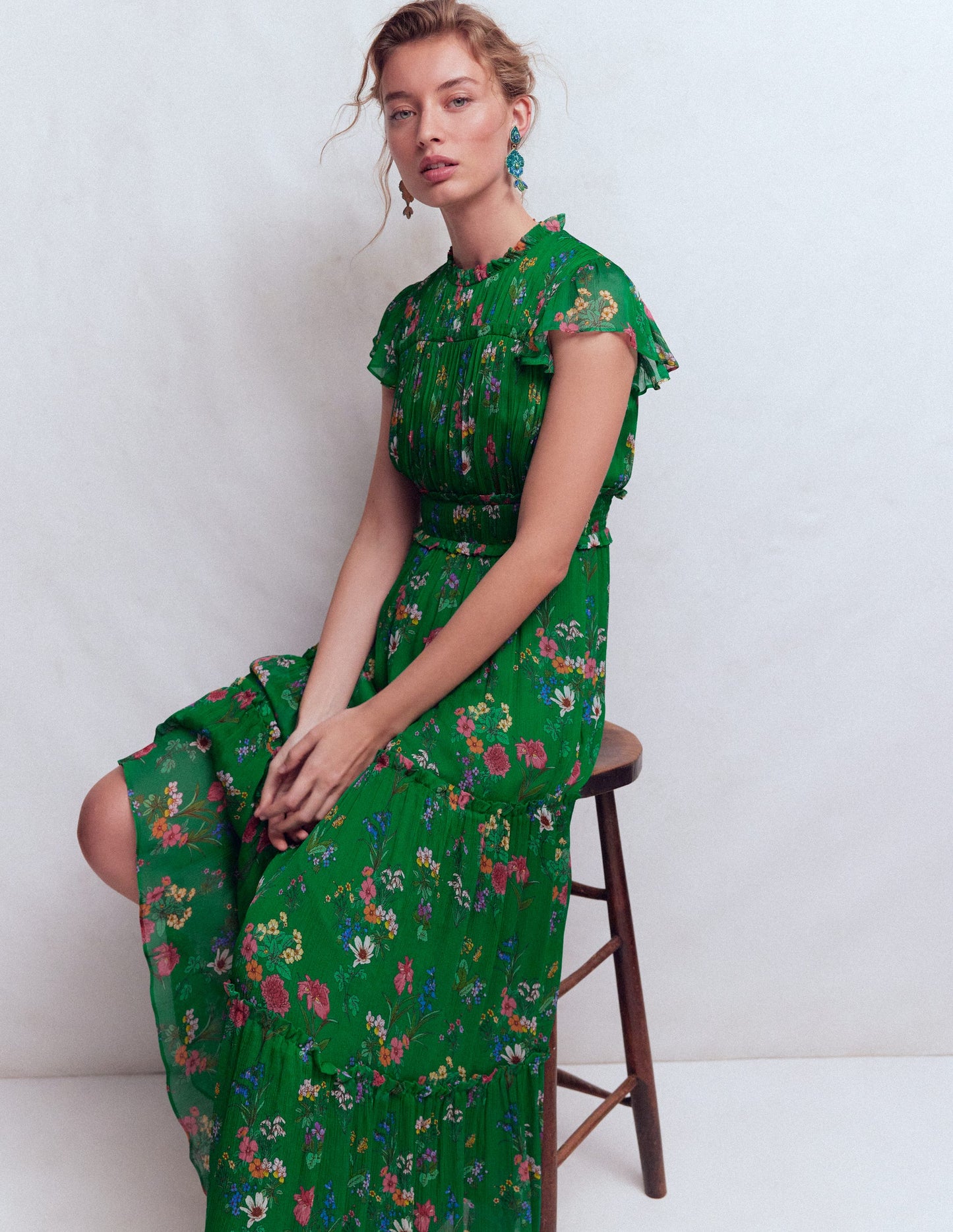 Sleeveless Ruffle Dress-Bear Grass, Delicate Blossom