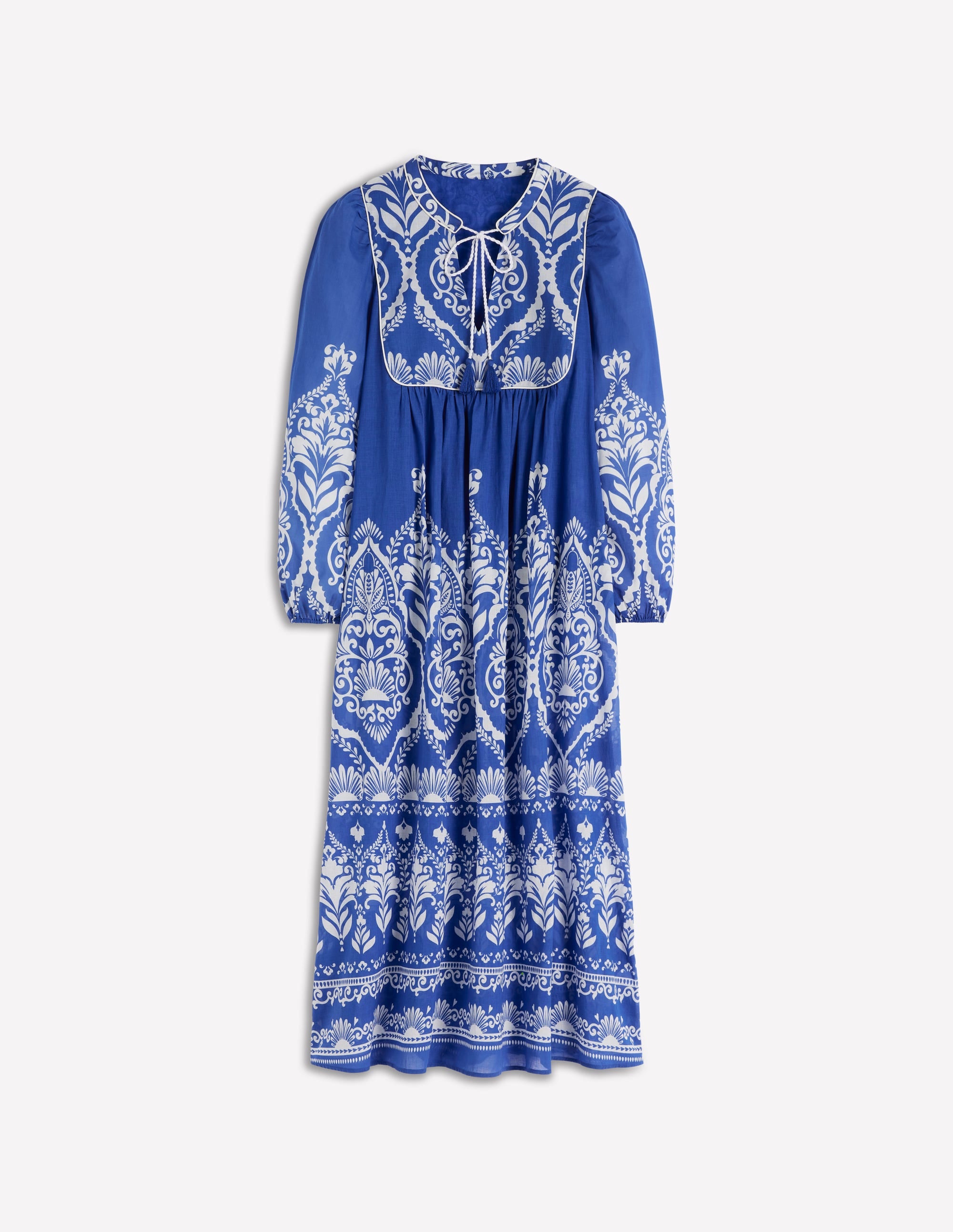 Boho Tie Neck Kaftan-Blue Ornamental Garden - Image 6