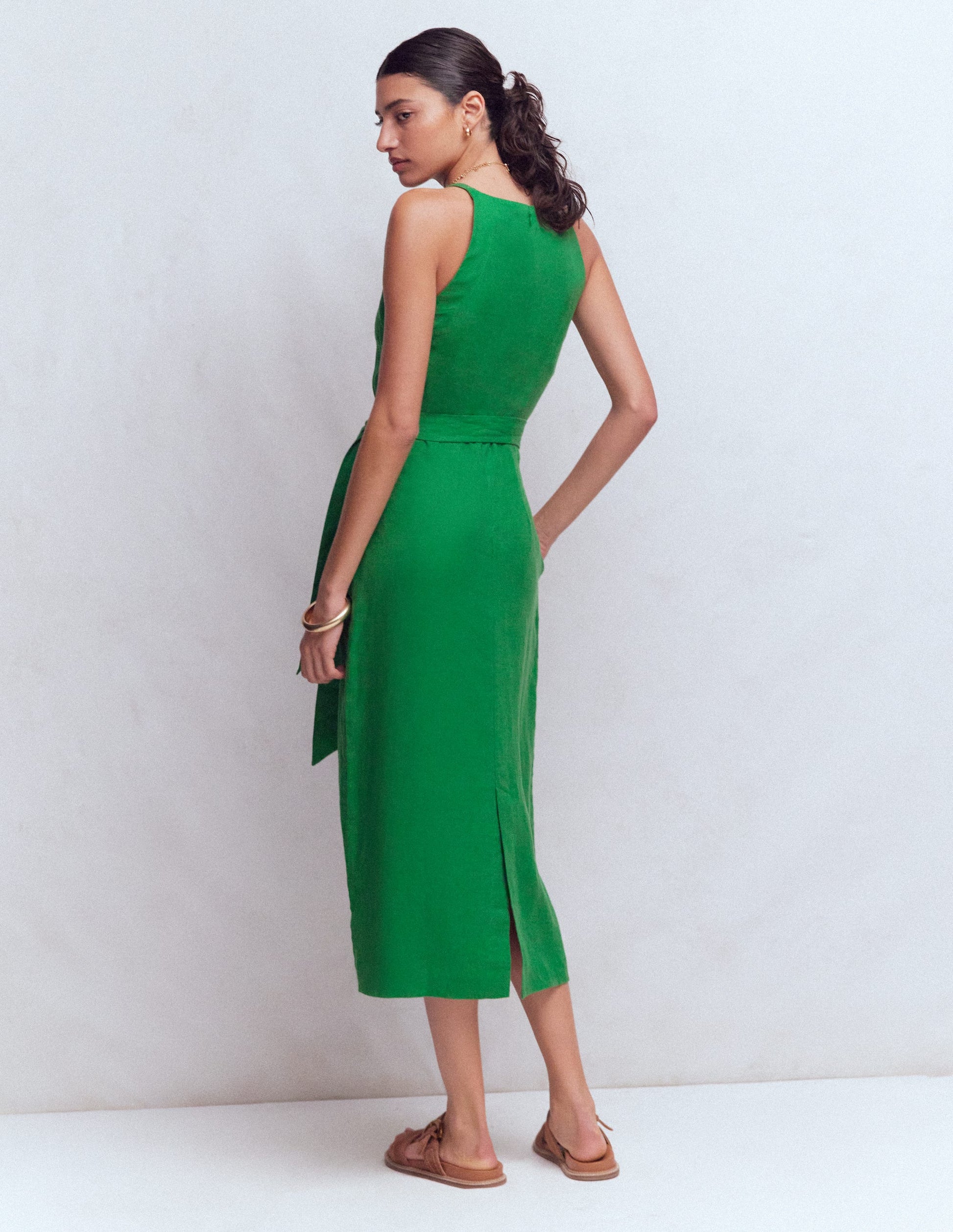 Rosa Halter Linen Midi Dress-Amazon Green-3