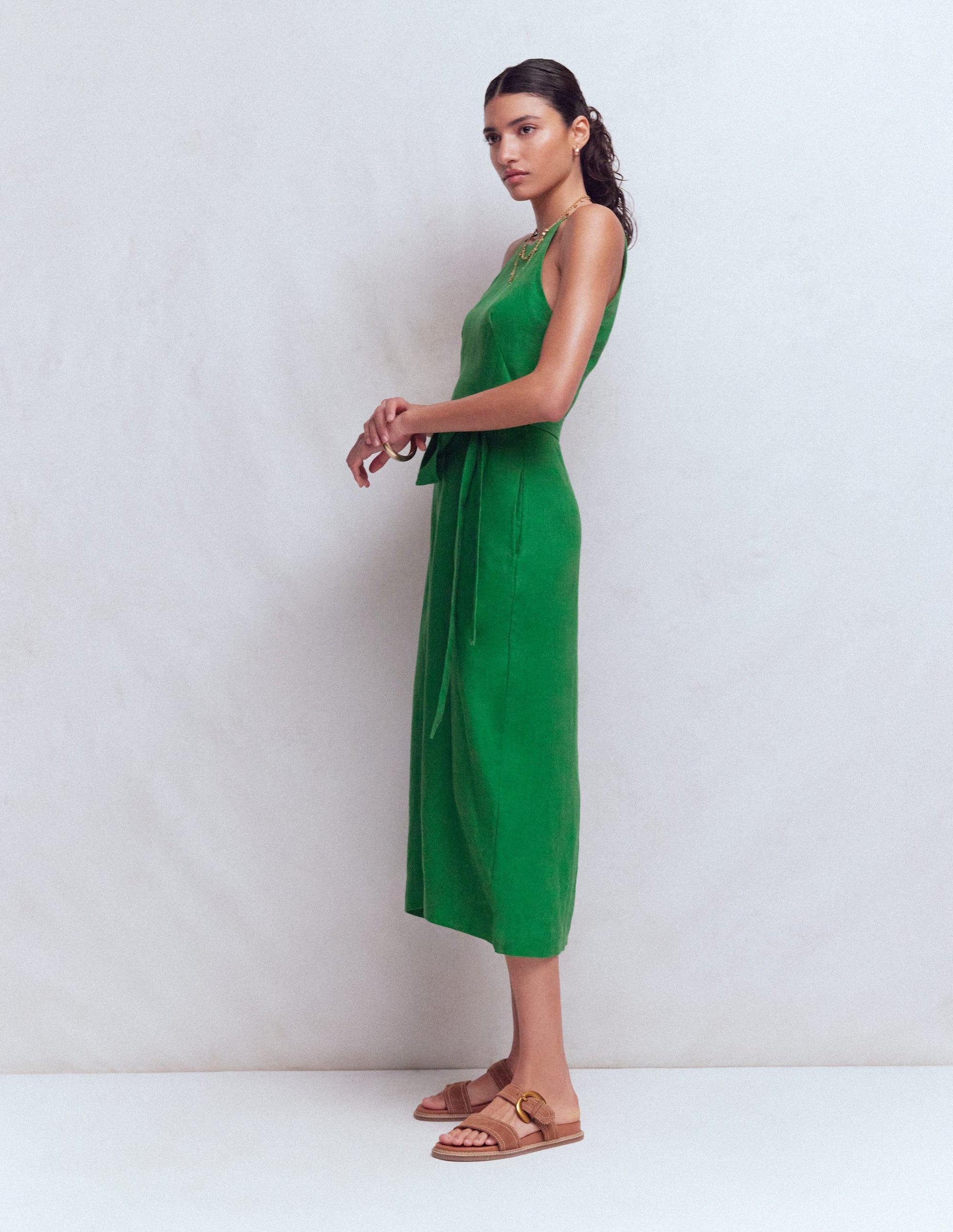 Rosa Halter Linen Midi Dress-Amazon Green-5