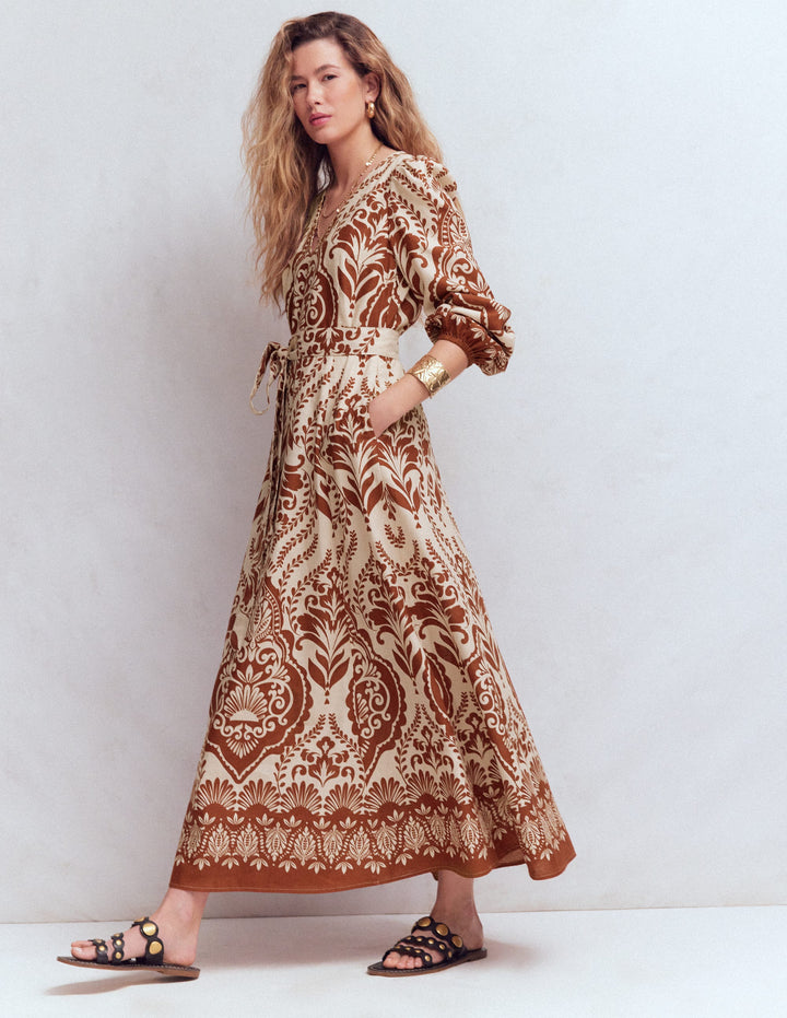 Florence Linen Blend Dress-Orange, Ornamental Garden