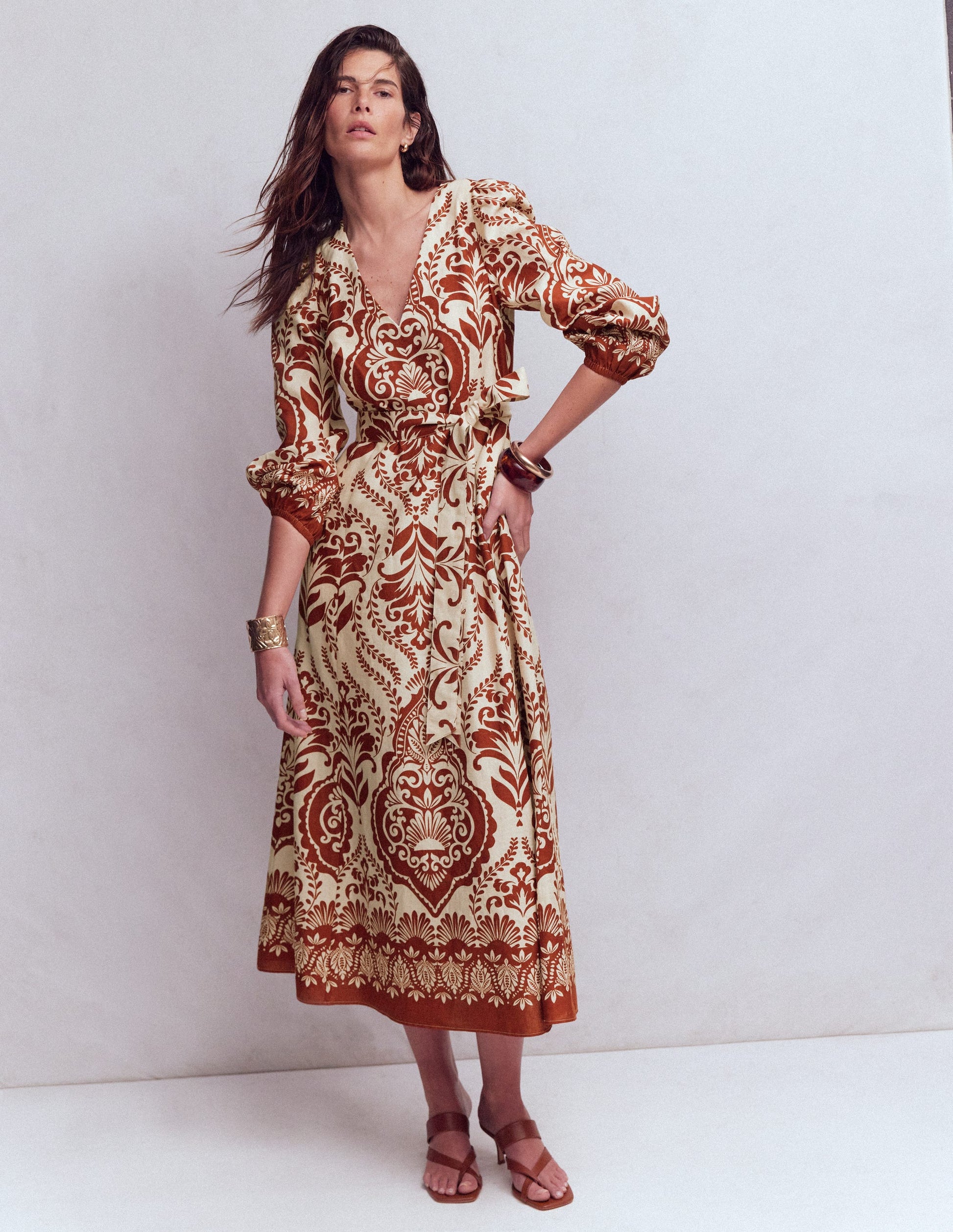 Florence Linen Blend Dress-Orange, Ornamental Garden-1